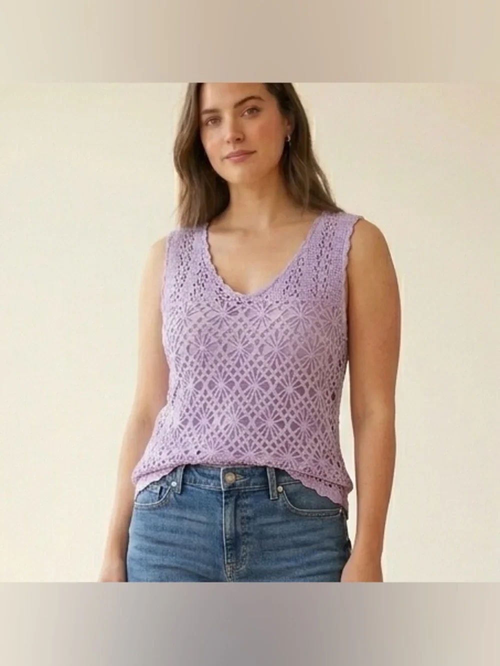 Denver Hayes Fully Lined Crochet Sleeveless Top Womens Size S