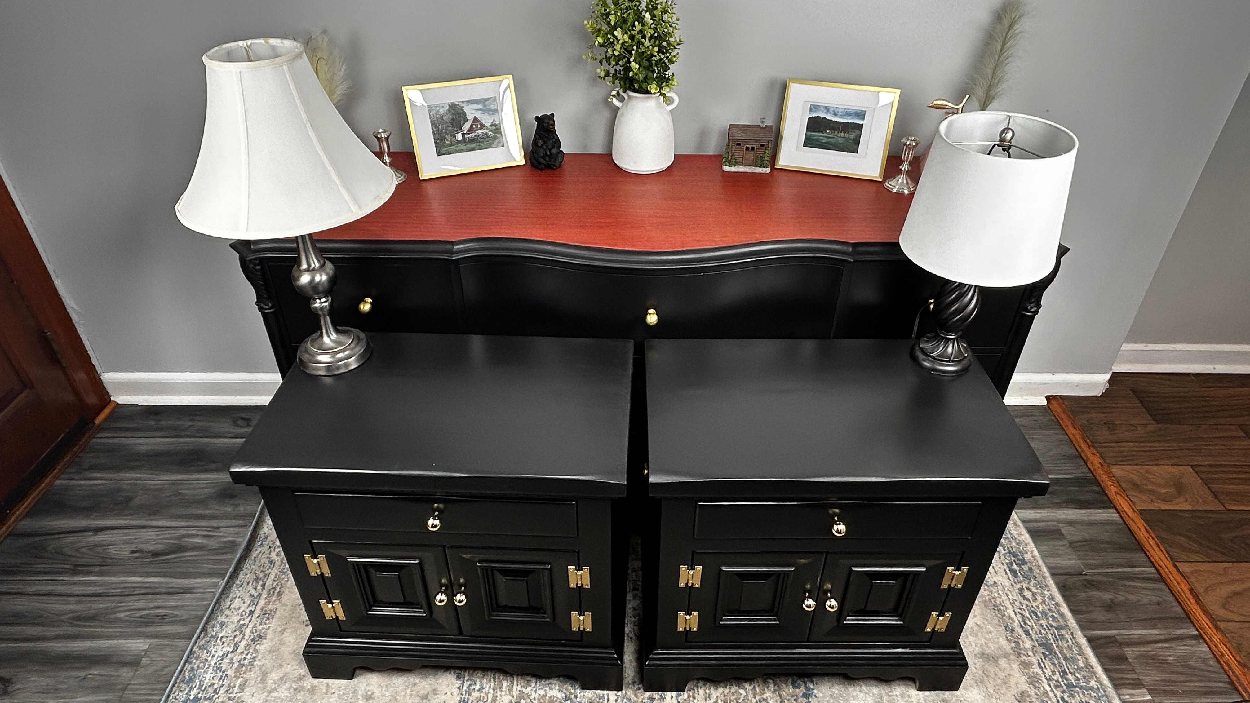 Black Dresser and Nightstands Set Brass/Golden Knobs Delivery.