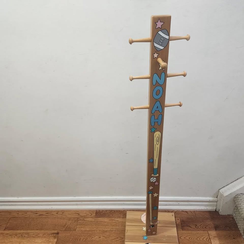 Custom made "Noah" baseball coat tree stand / coat rack