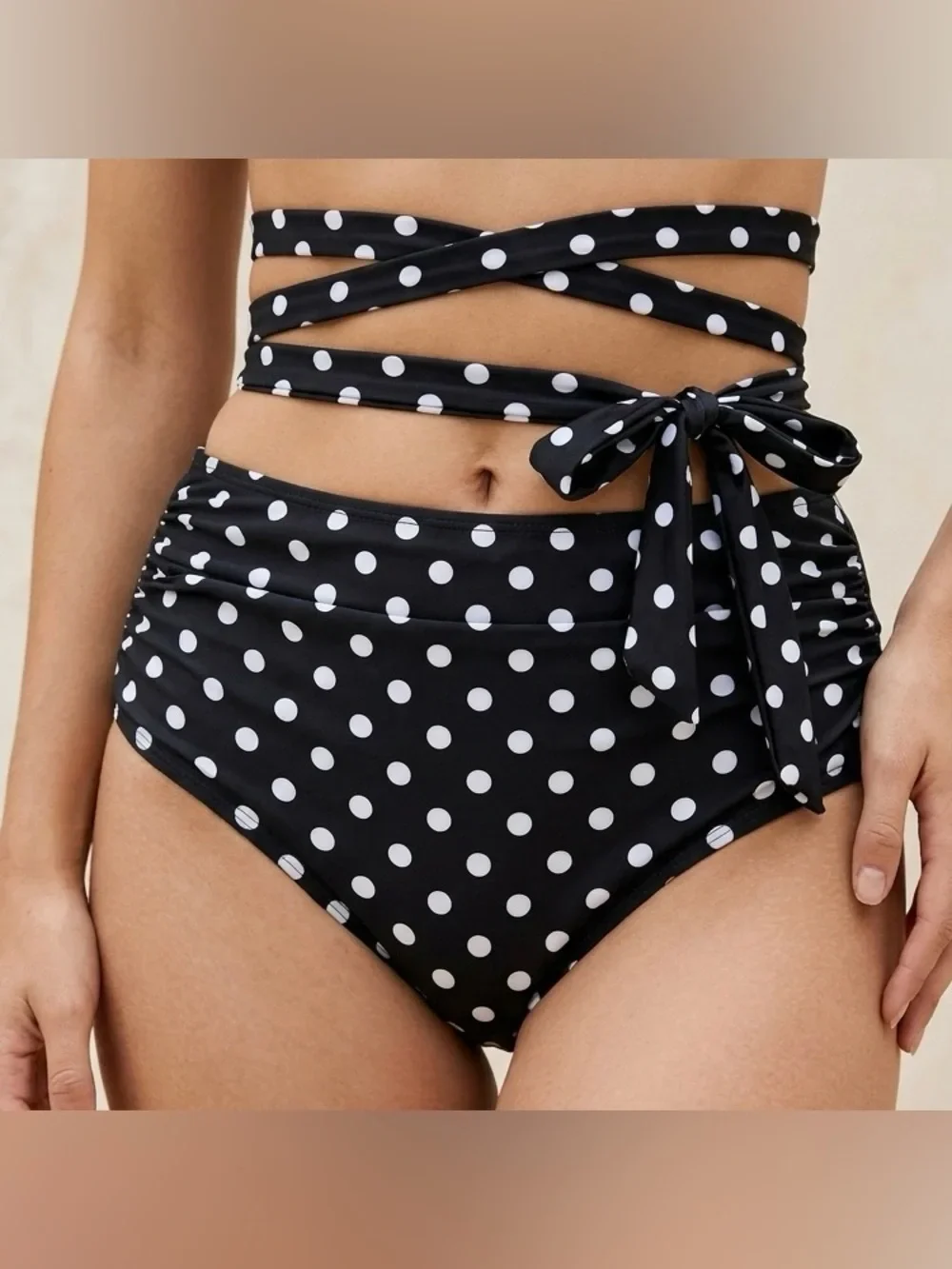 Polka Dot Wrap Tie Ruched Bikini Swimsuit Bottoms Size XXL
