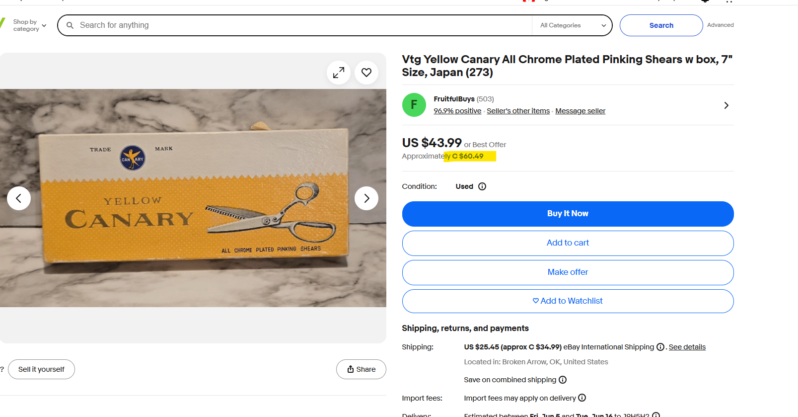 Vintage Yellow Canary Pinking Shears / Ciseaux cranteurs vintage - photo 5