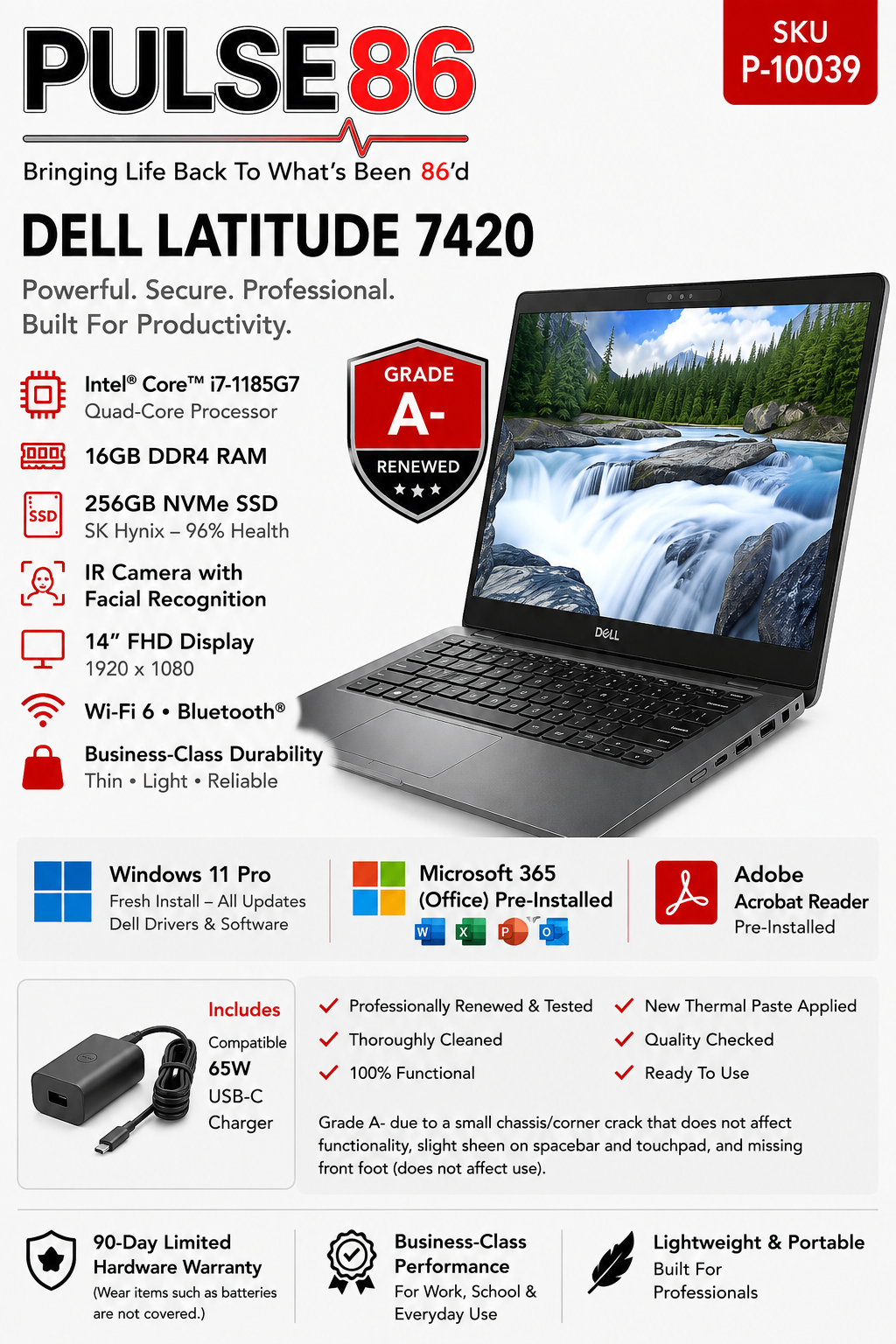 Dell Latitude 7420 – i7 / 16GB / 256GB NVMe Windows 11P Grade A-