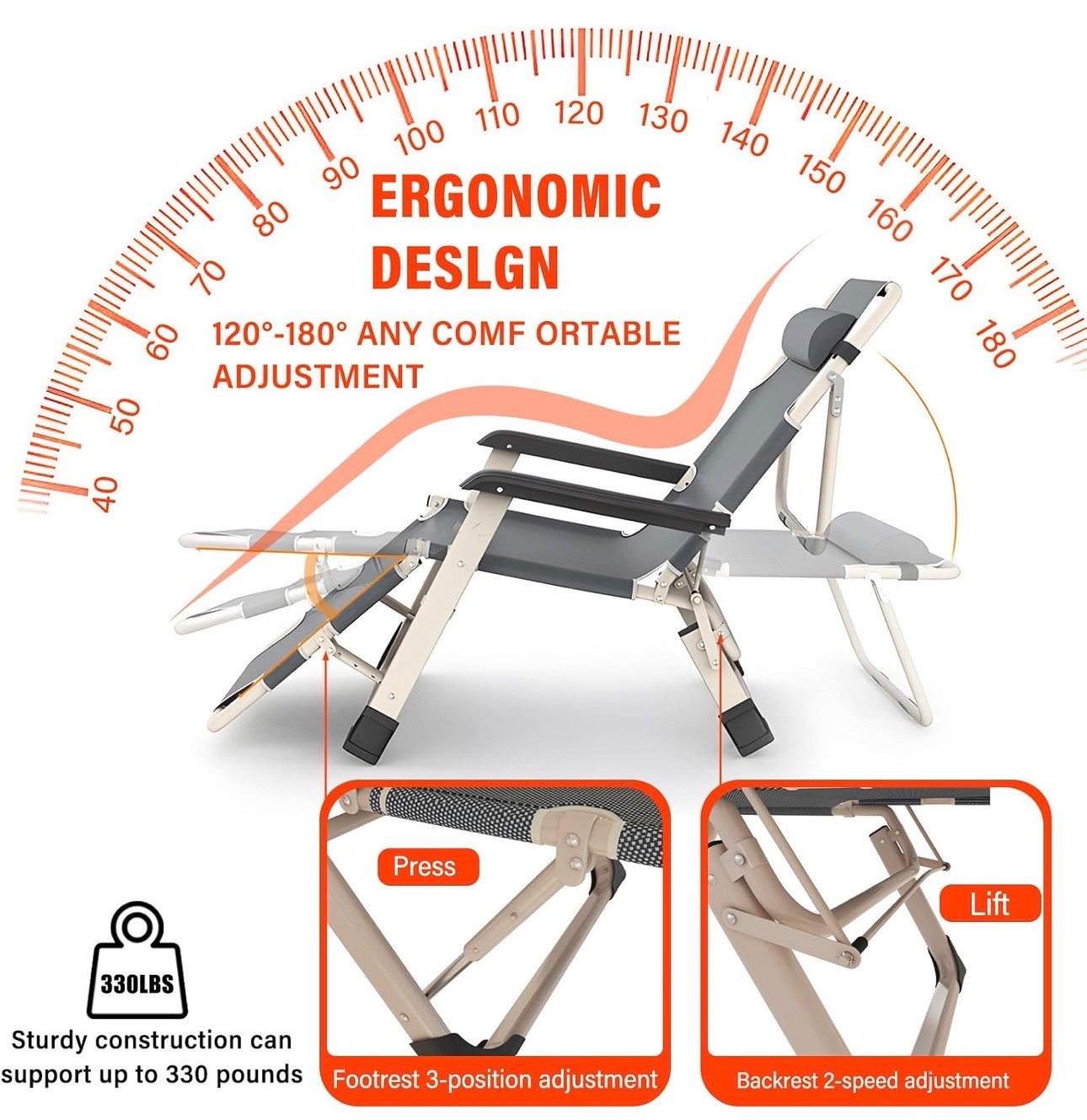 Multipurpose Reclining Chair Foldable Detachable Headrest Adjust - photo 4