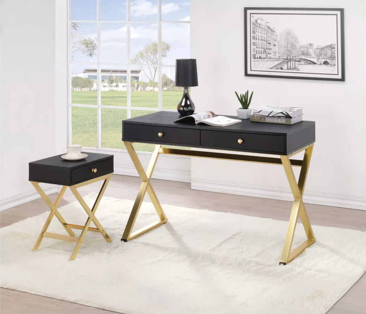 Black & Gold Accent Table Nightstand And Desk