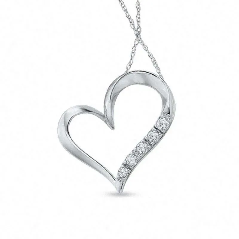 New White Gold w/ 5 Real Diamonds (0.15 CT total) Heart Penda...