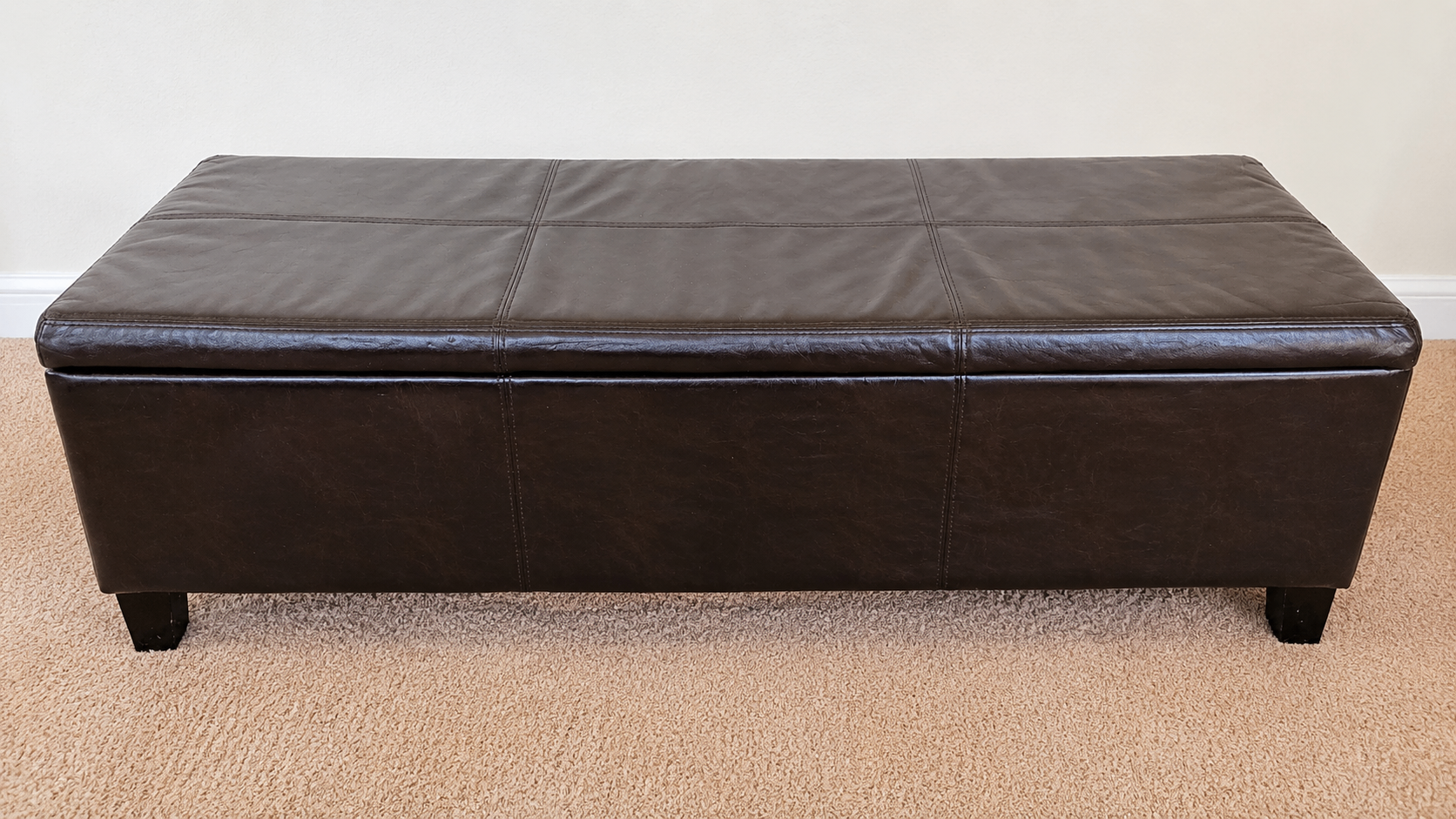 Large Dark Brown Faux Leather Storage Ottoman Bench