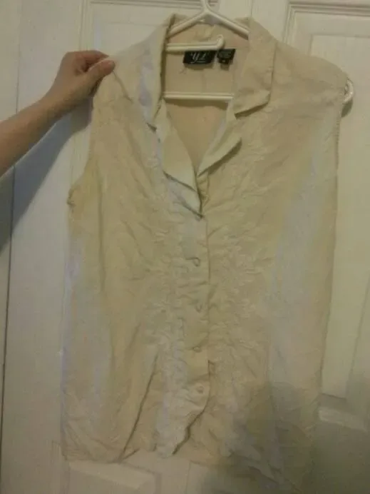 100% Silk Vintage YL Studio Sleeveless Cream-colour Button - photo 2