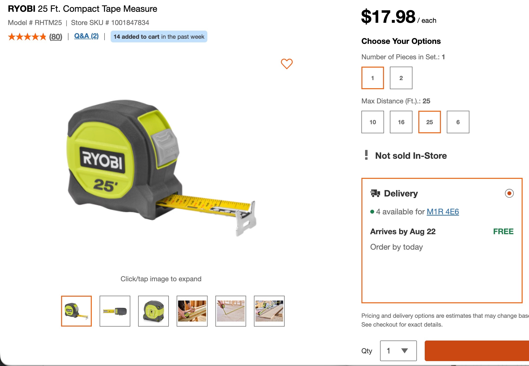 RYOBI 25 ft Tape Measure – Auto Lock - photo 2