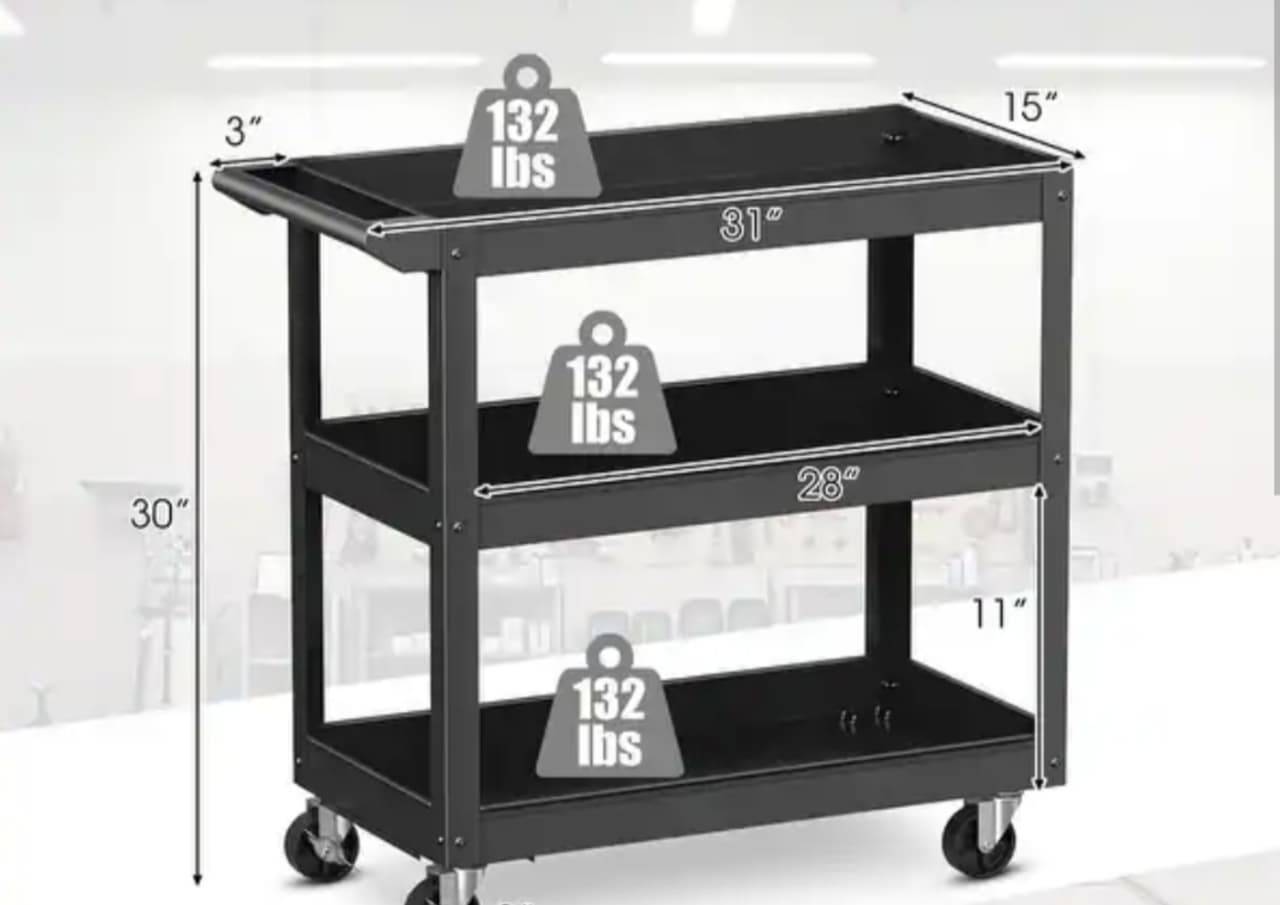 Three-Shelf Steel Service Cart 30x16 - photo 2