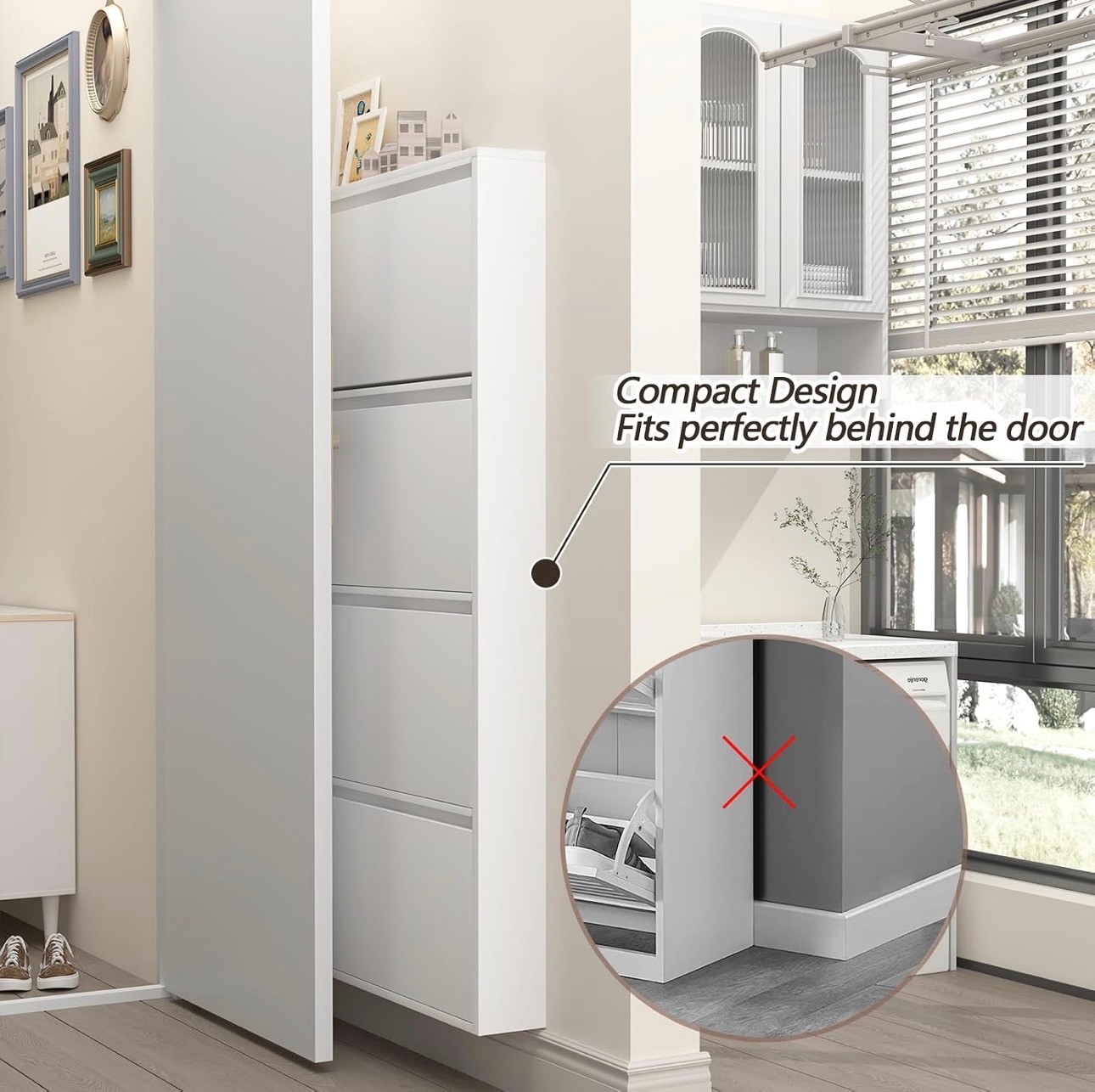 Sleek Metal Shoe Cabinet with 4 Flip Drawers Wall Mount Organize - photo 4