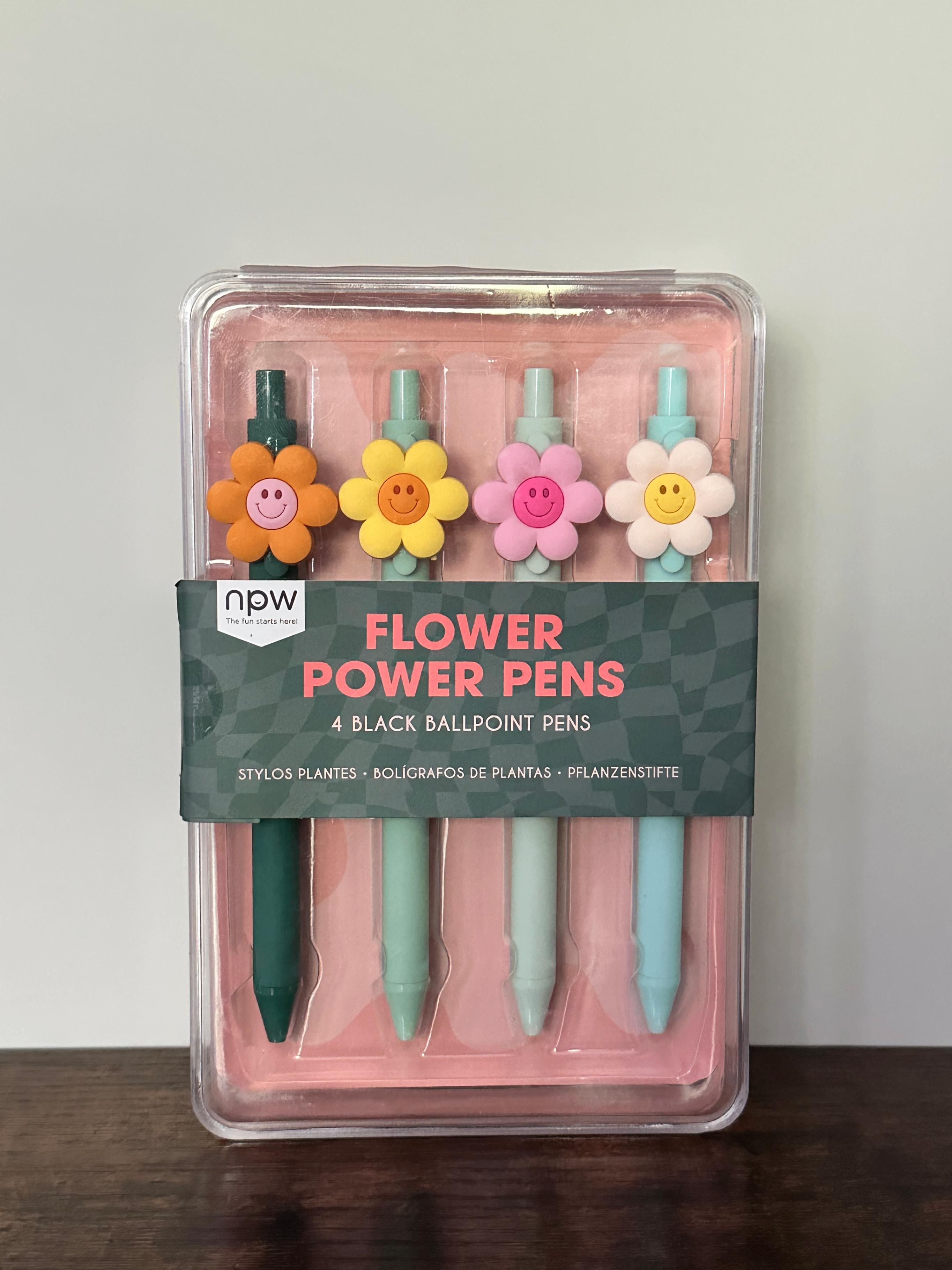 npw Flower Power Pens - 4 Black Ballpoint Pens