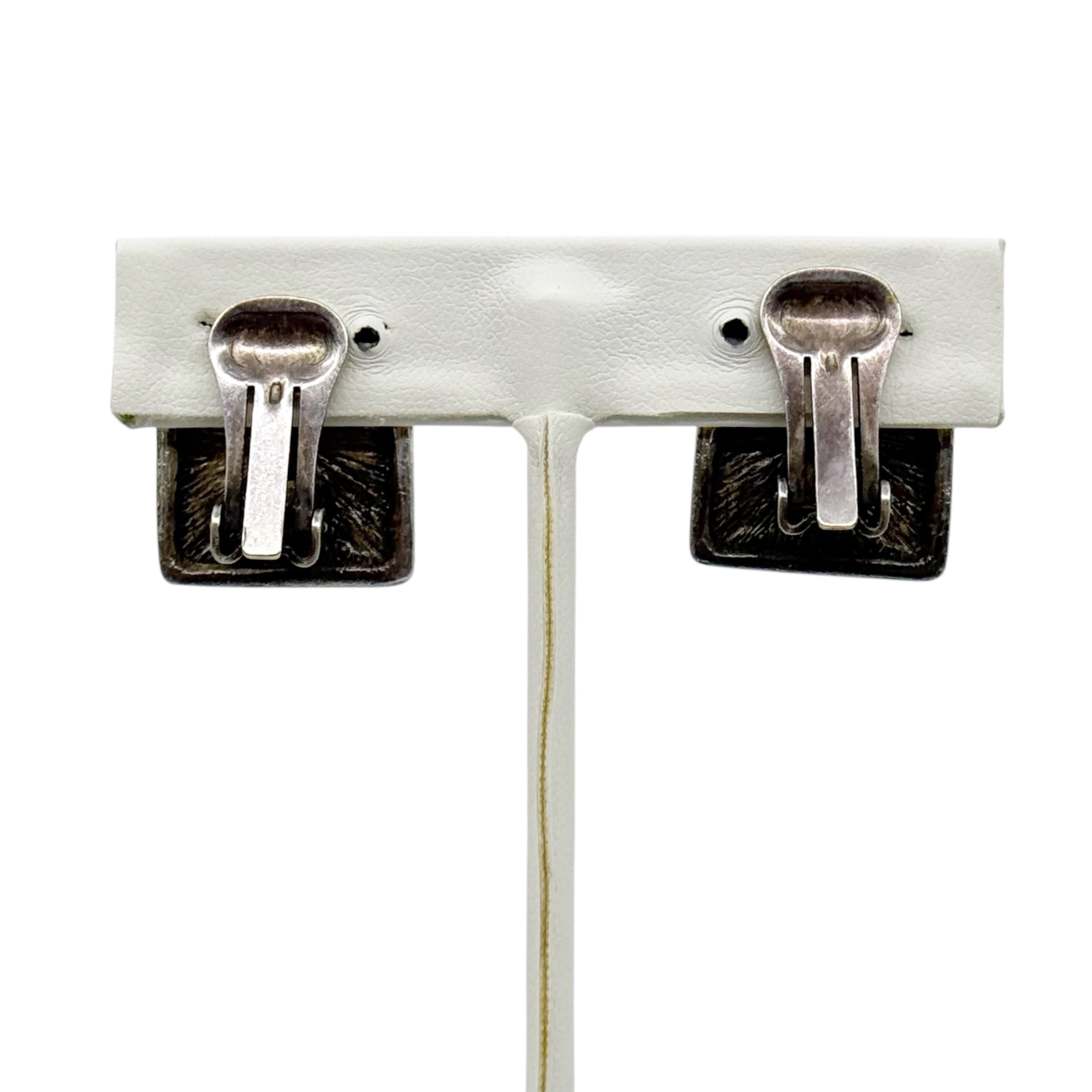Vintage silver tone brutalist clip on earrings - GM3003 - photo 3