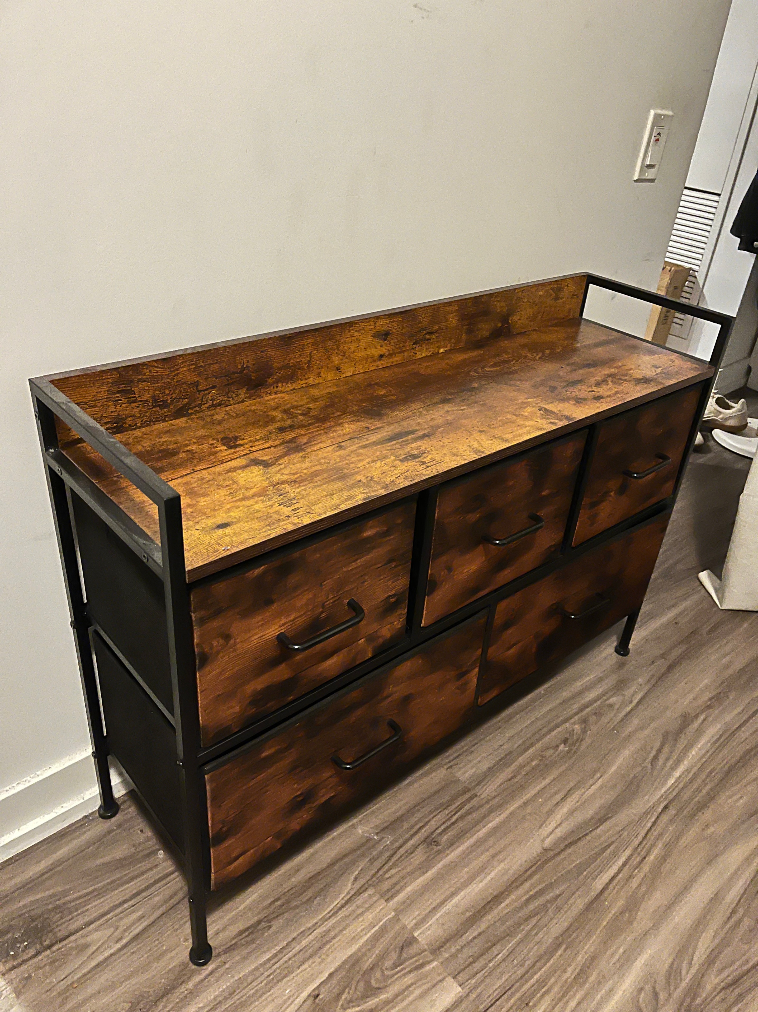 5-Drawer Fabric Dresser / Storage Chest – Rustic Brown & Black - photo 2