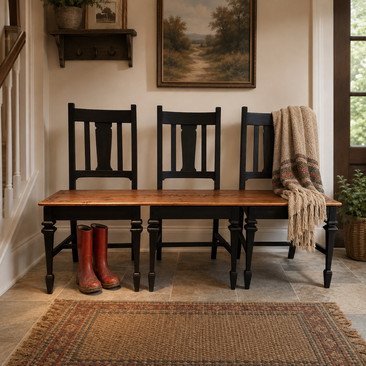 Upcycled antique wood bench