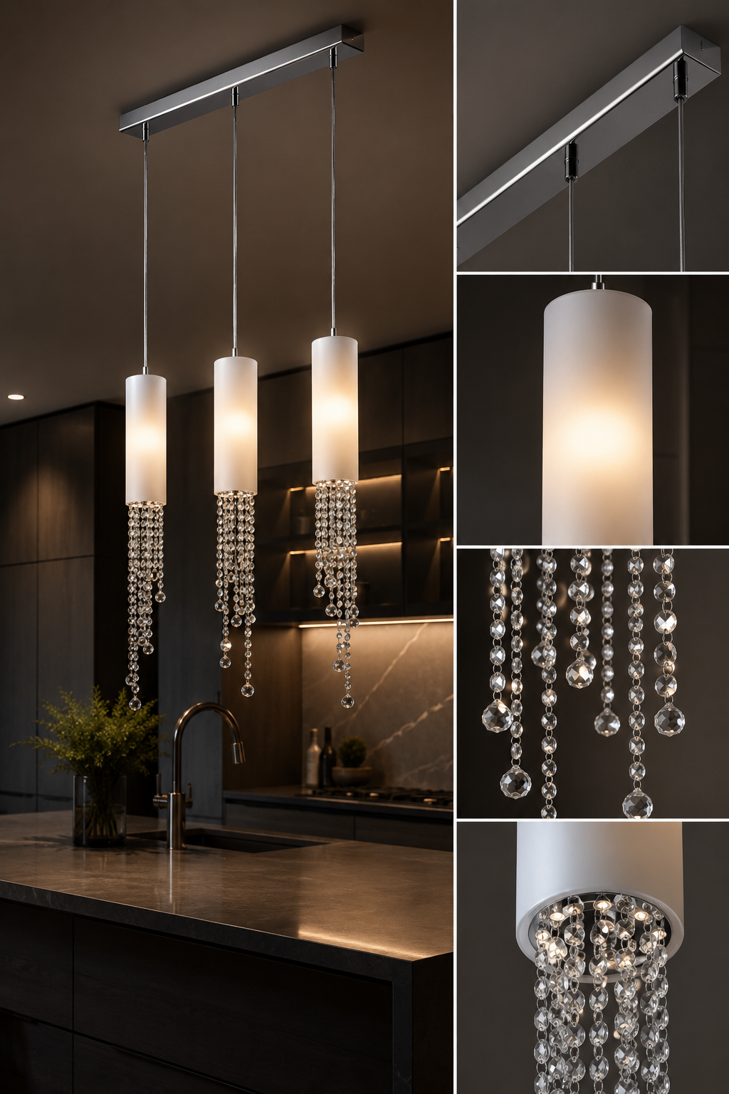 BRAND NEW  Kuzco Modern Crystal Pendant Light Chrome  Opal Glass - photo 4