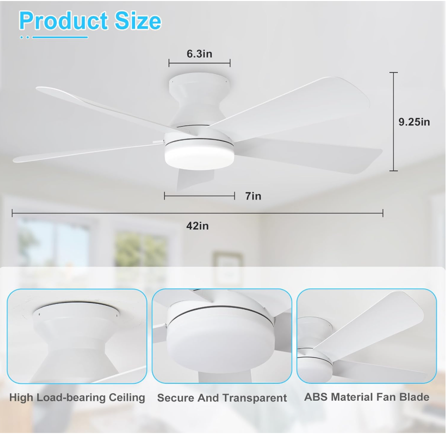 BRAND NEW  Depuley 42" White Ceiling Fan with LED Light & Remote - photo 2