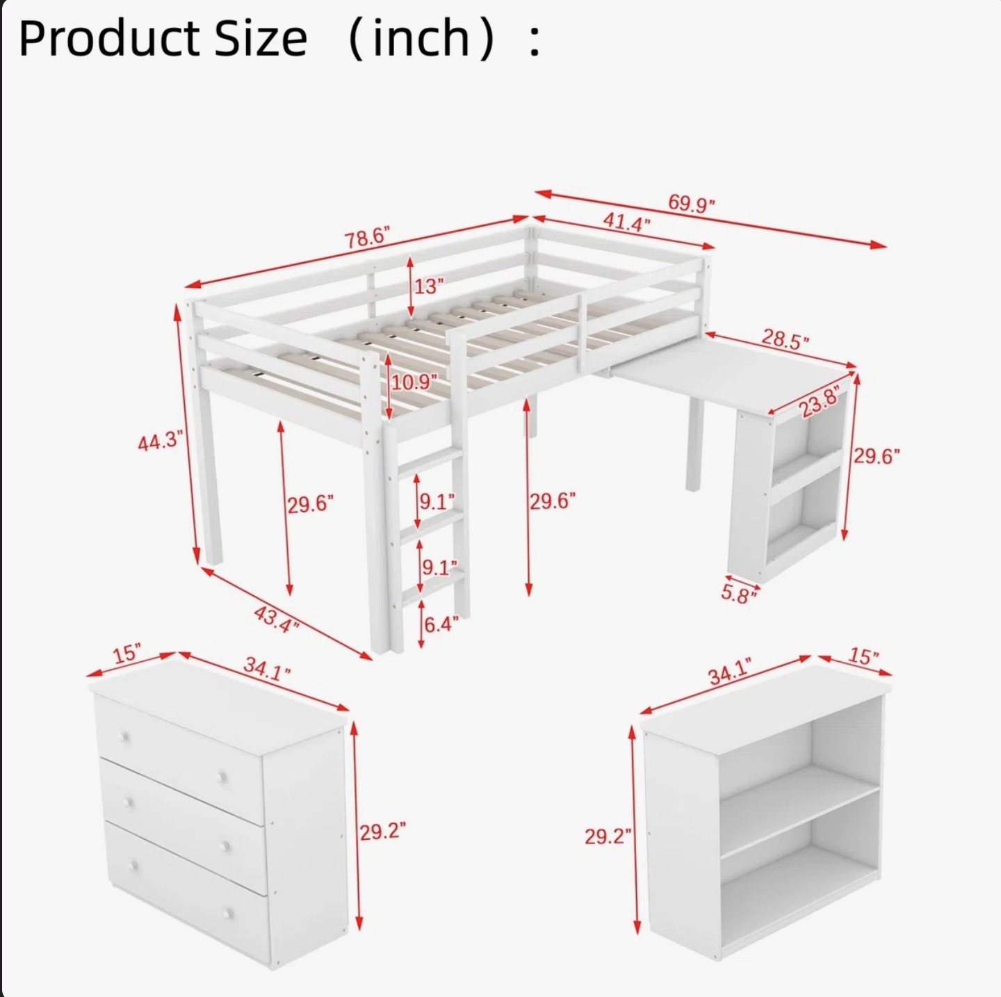Kids MultiFunctional Loft Bed with Pulling Out Desk - photo 3