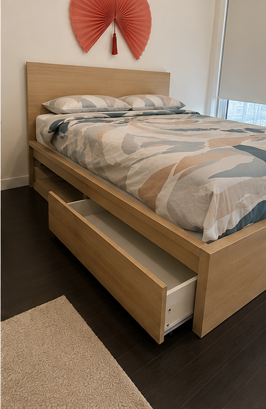 IKEA MALM Queen Bed Frame with 2 Storage Drawers – Oak Veneer - photo 2