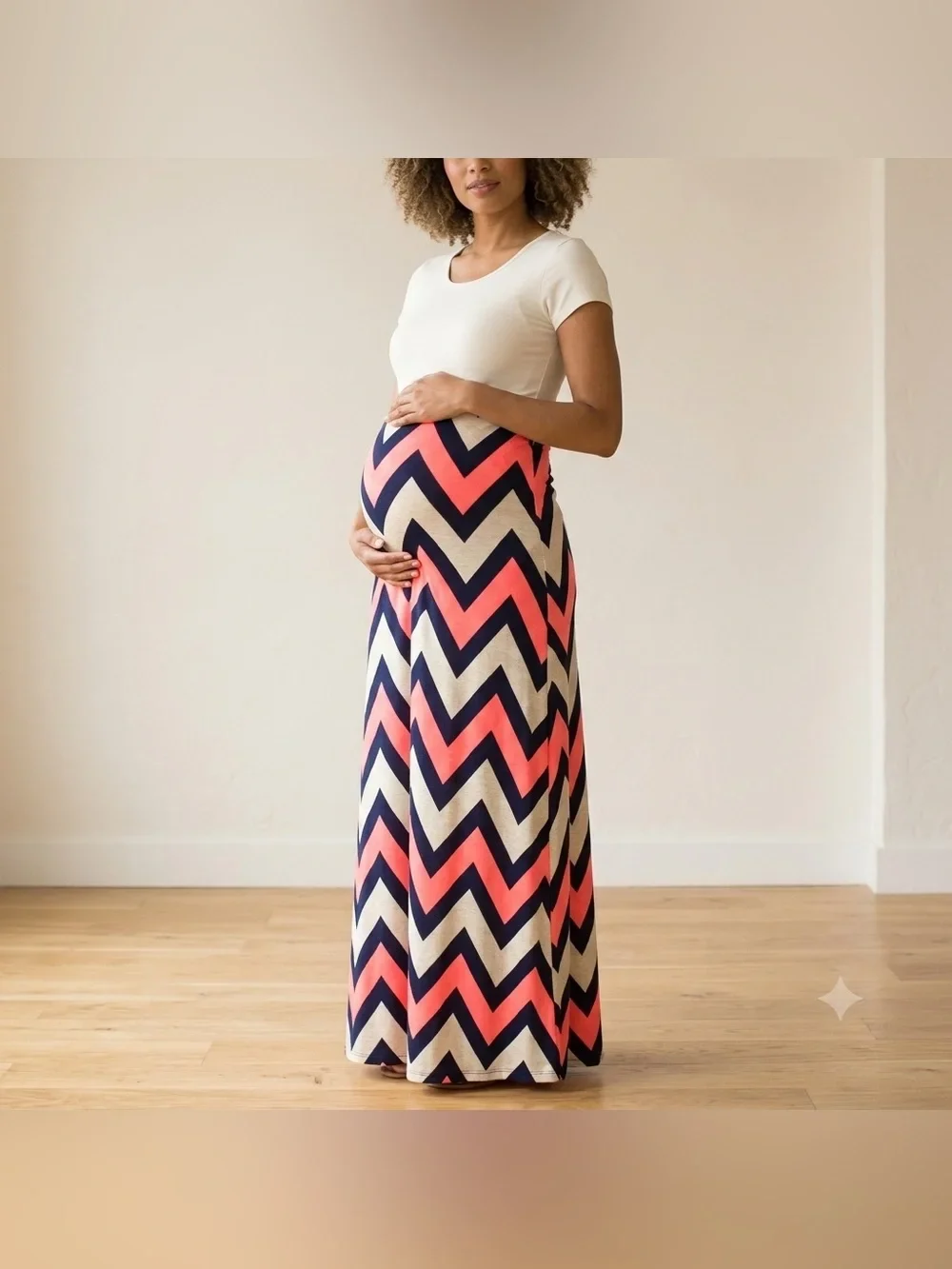 Motive Maternity Neon Chevron Floor Length Maxi Skirt Size L