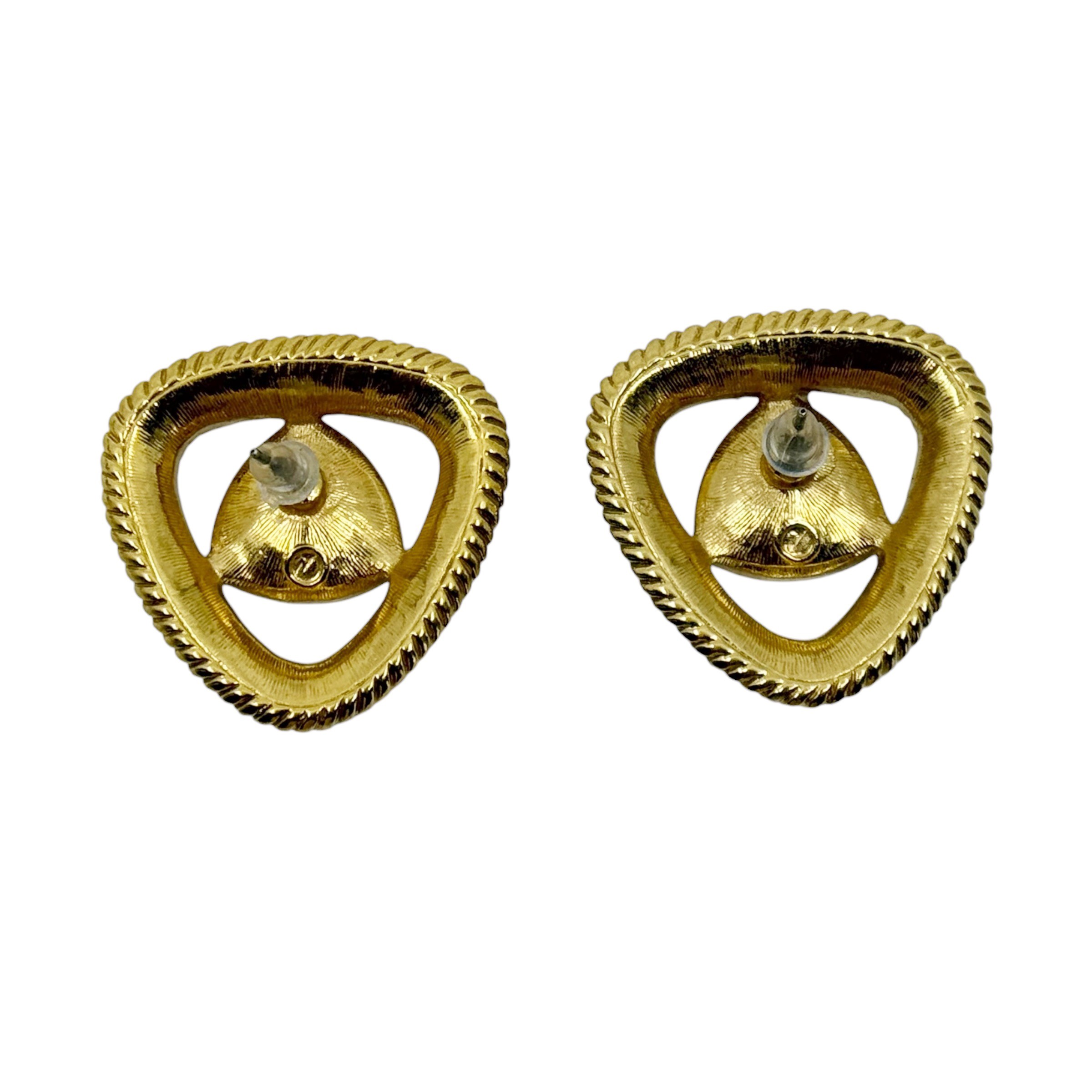 Swarovski crystal Gold tone black enamel triangular earrings - photo 3