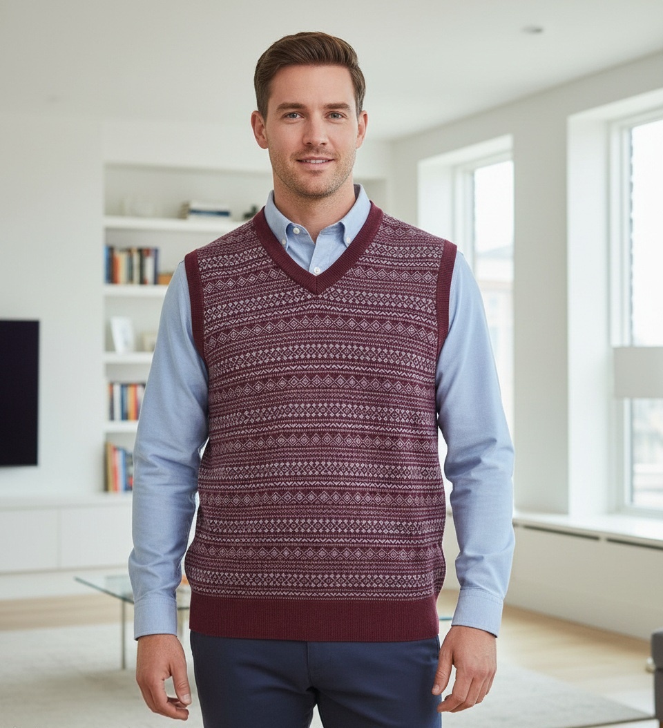 MEN'S V-NECK WOOLEN SLEEVELESS SWEATER (XL - MAROON) - photo 2