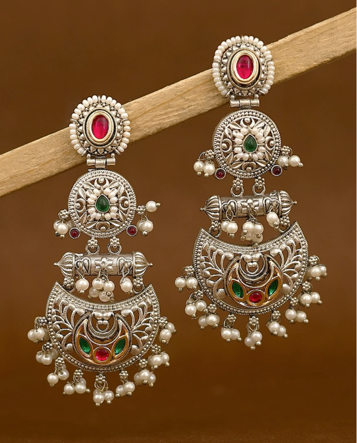Abhinaya Dangler Earrings — Ruby & Green