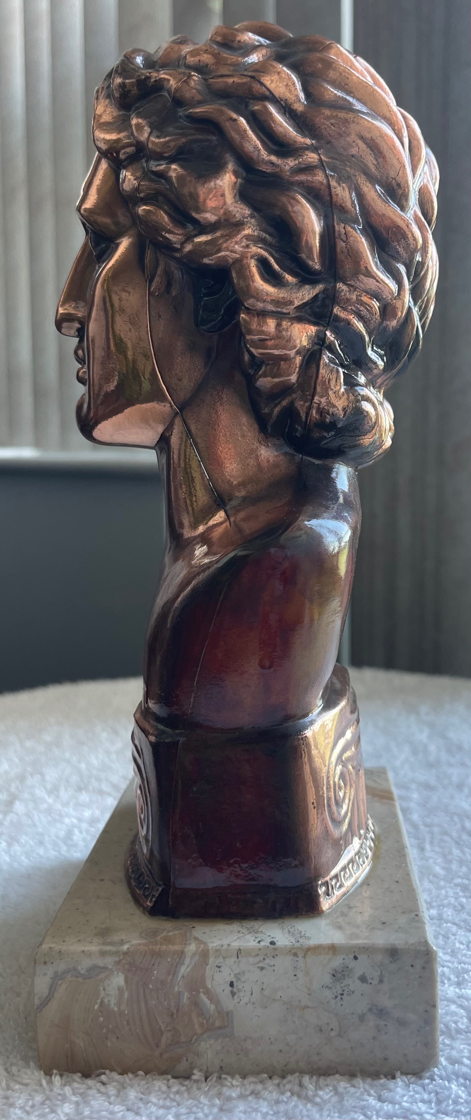 Vintage Greek Alexander The Great Copper Bust on Marble Base - photo 2