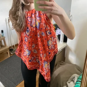 Zara scarf print handkerchief top with an orange paisley design