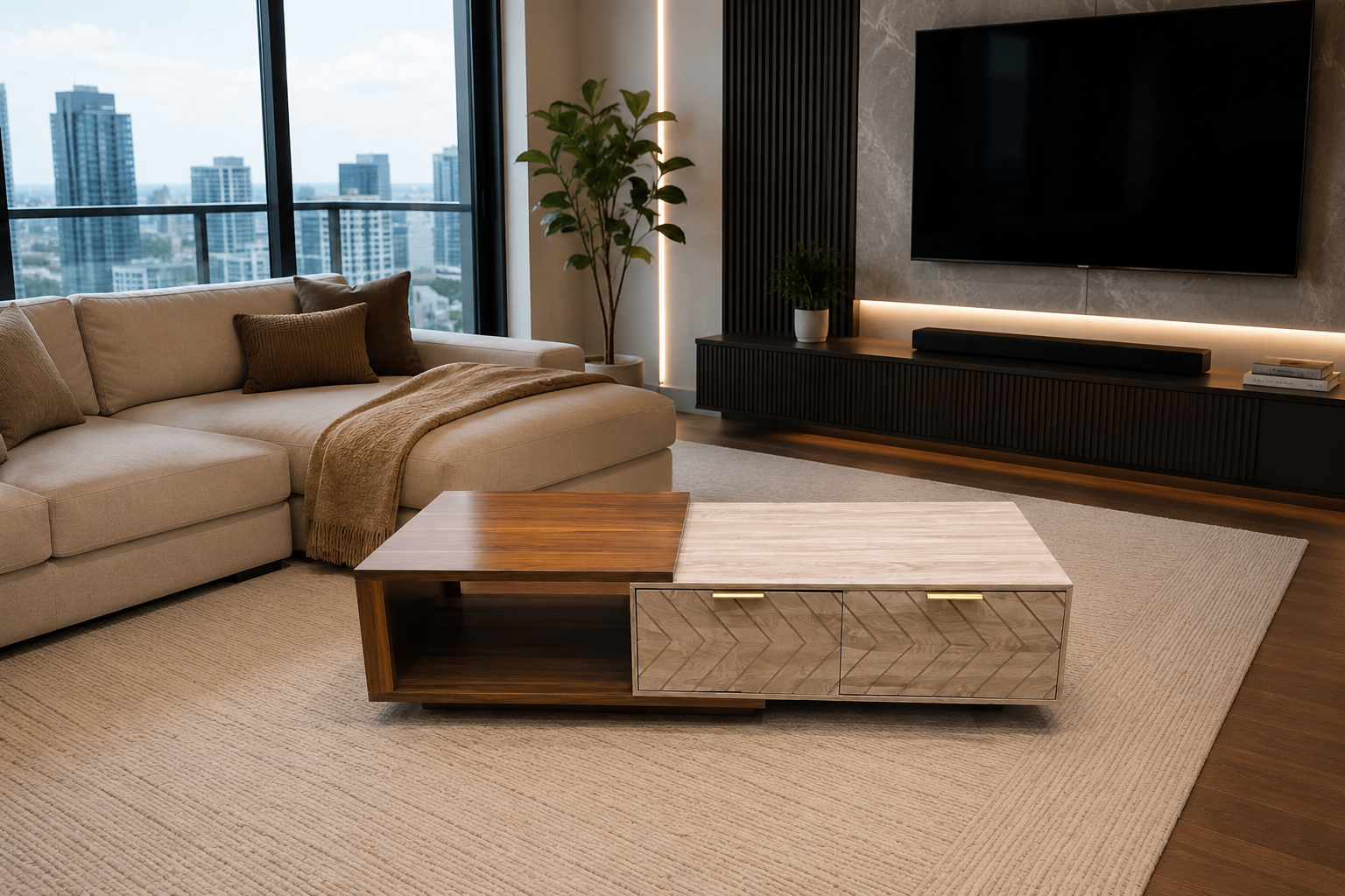 Modern Two-Tone Coffee Table with Drawers