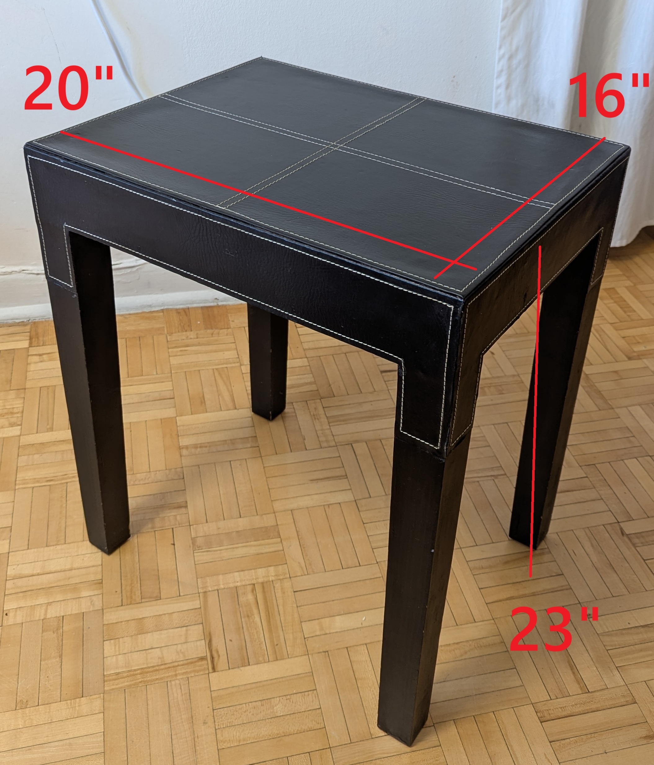 Antique Vintage Leather Wrapped Table End Table, Coffee Dining