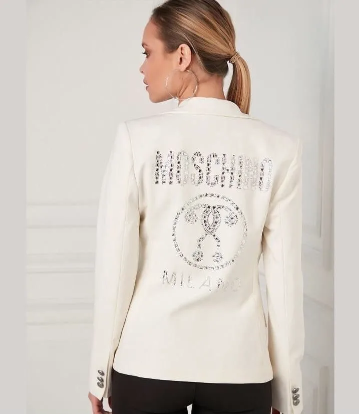 Moschino Black Blazer Clear Crystal Rhinestone Logo Size L - photo 4