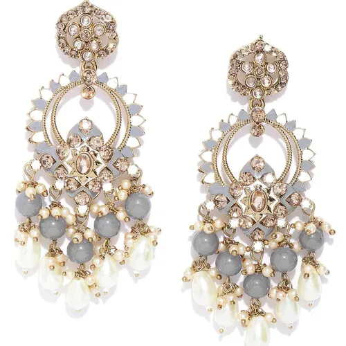 Chandelier Earrings - Grey Pearl & Gold Tone - photo 3