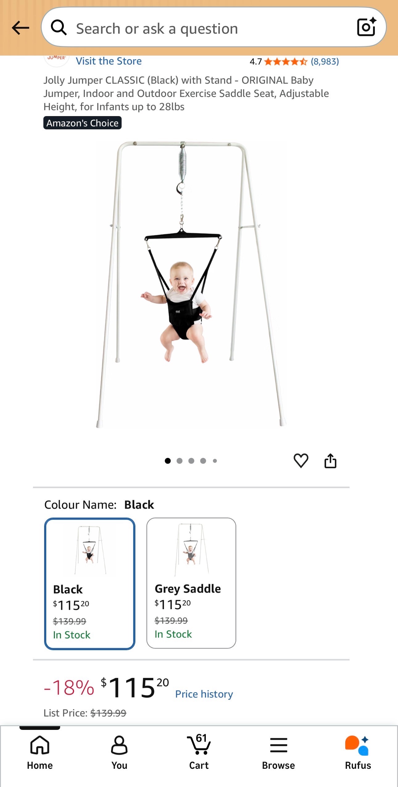 ORIGINAL Baby Jumper Indoor/Outdoor Exercise Saddle Seat Adjusta - photo 4