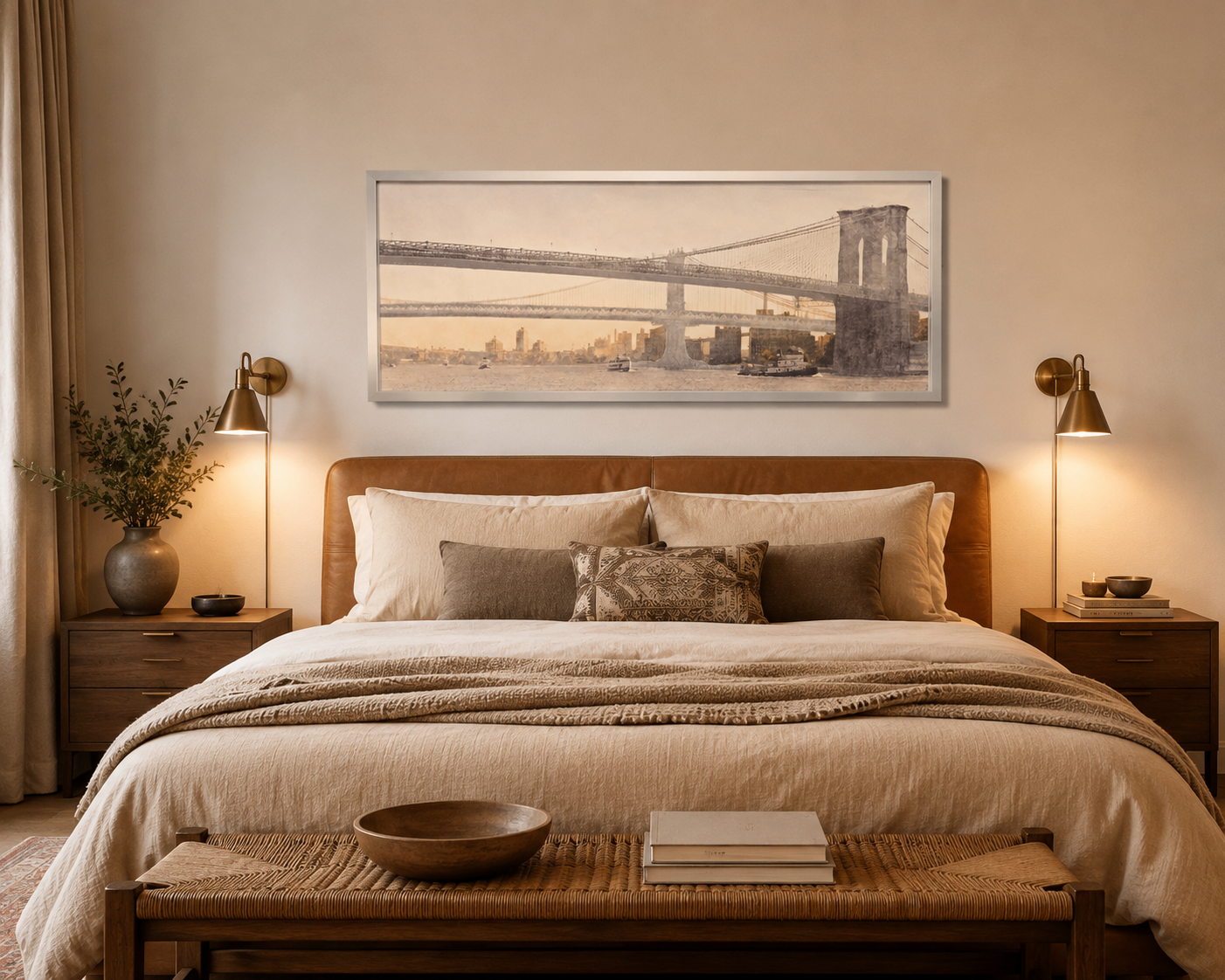 Large Framed New York City Bridge Wall Art