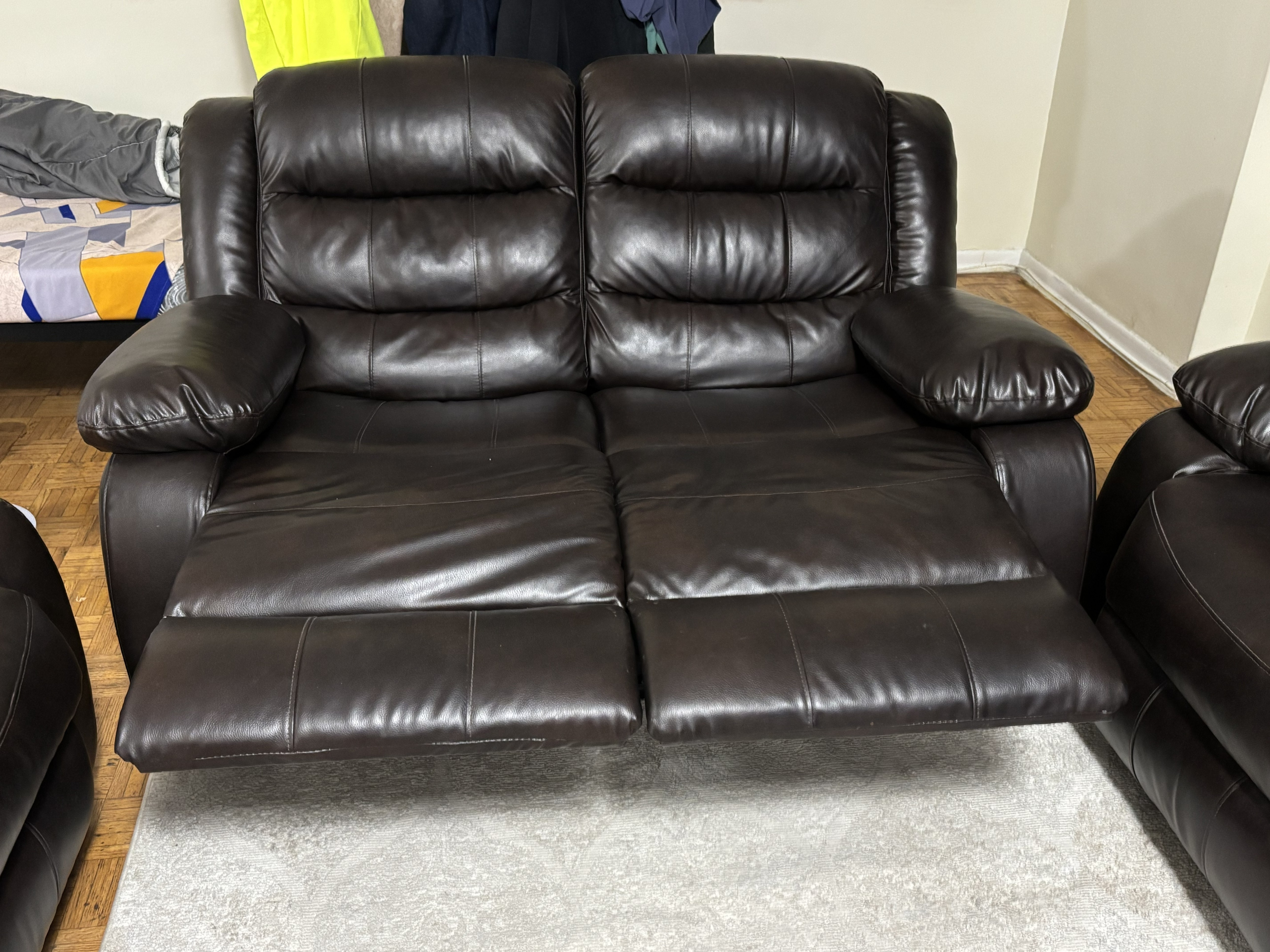 Dark Brown Faux leather reclining Sofa set - photo 3