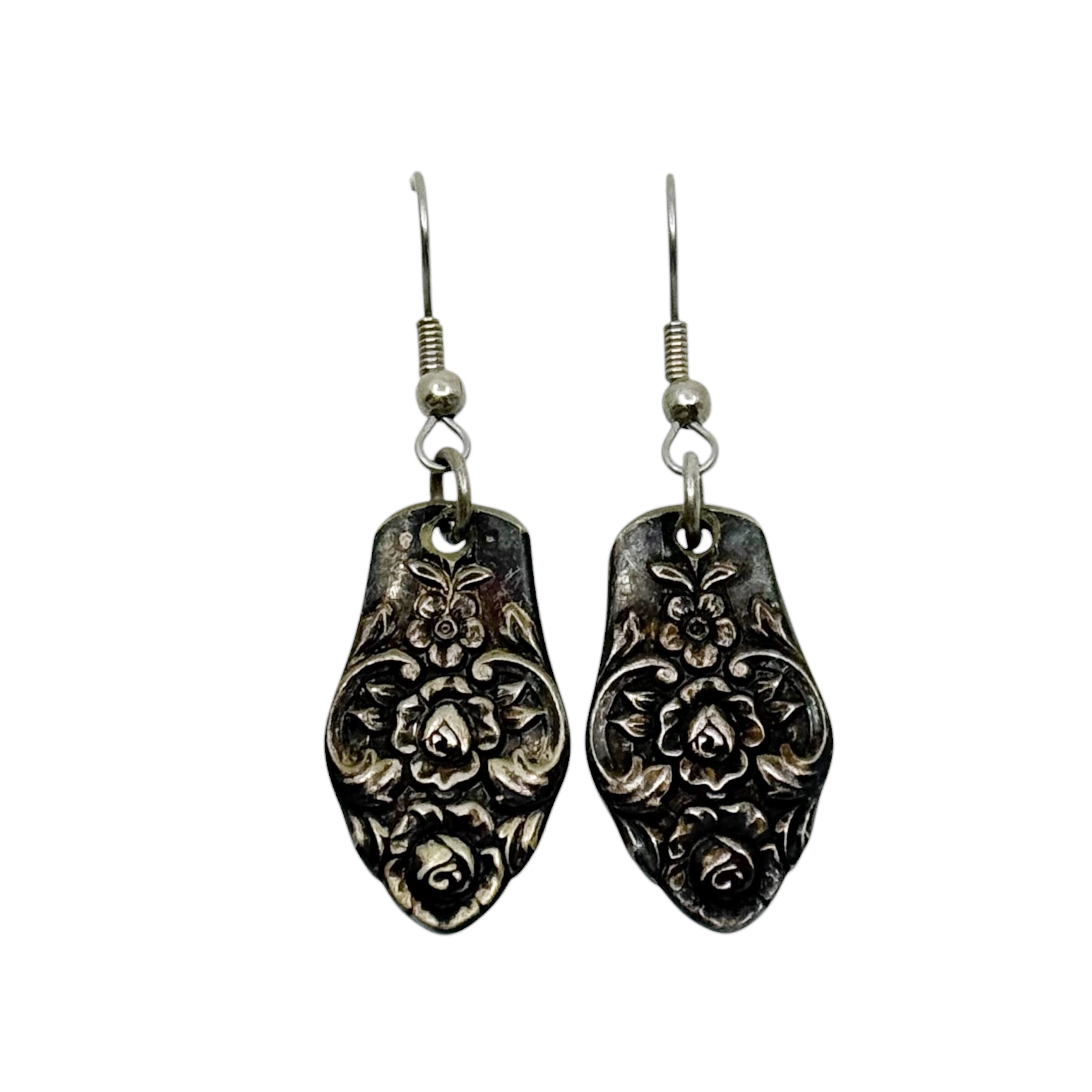 Hand Made silver plated flower spoon handle earrings - GM3004