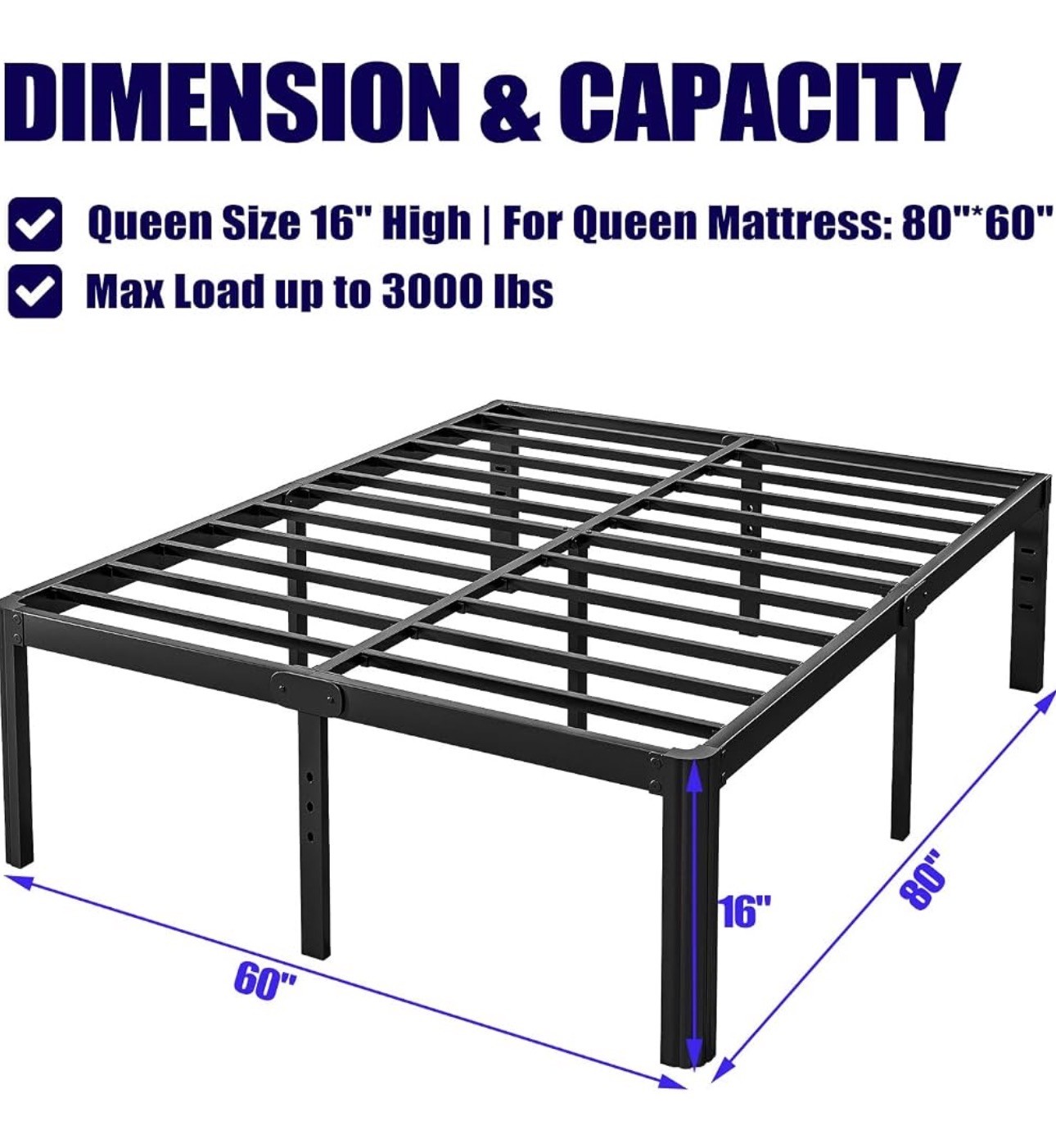 Queen Bed Frame 16" Heavy Duty Metal Bed Frame Easy Asssembly - photo 3