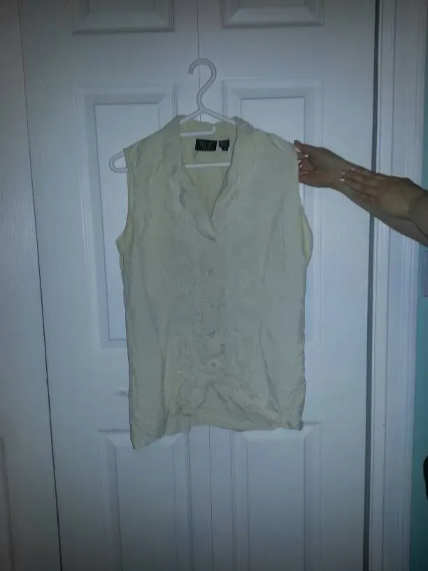 100% Silk Vintage YL Studio Sleeveless Cream-colour Button - photo 5
