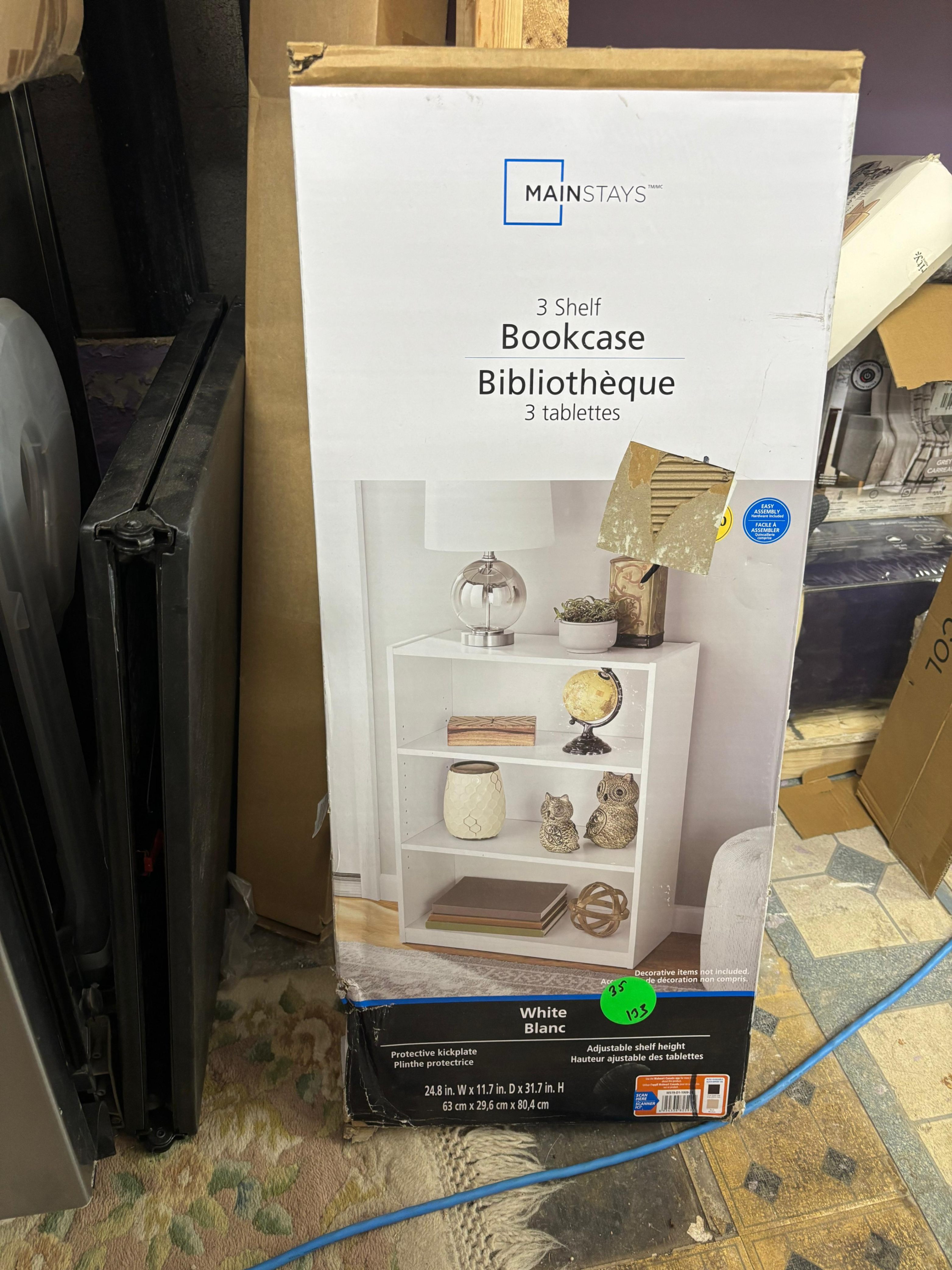 Mainstays 3-Shelf Bookcase - White - New in Box