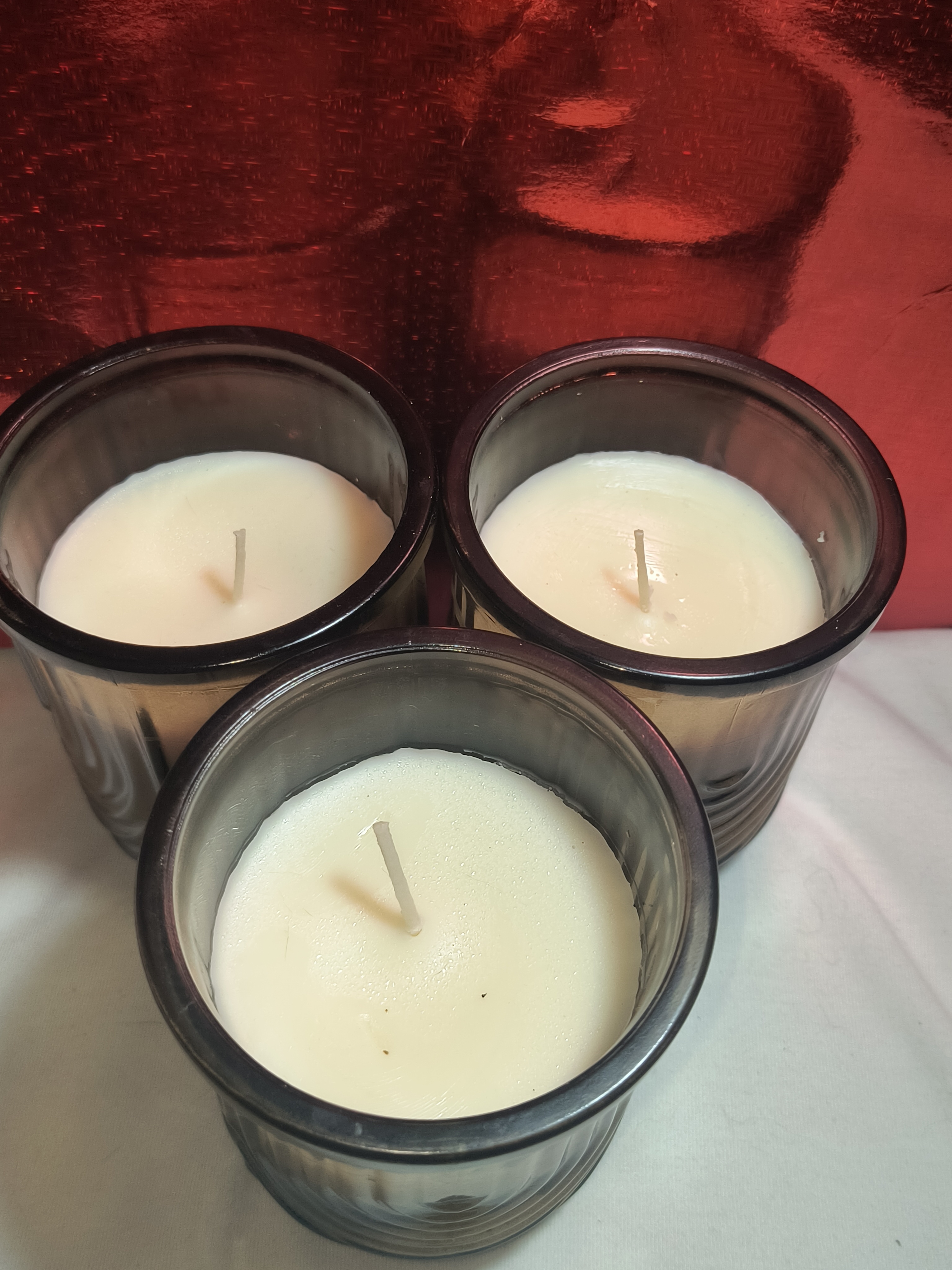 3x for 1 Amber Glass Ribbed Scented Wax Candles Topless! - photo 2