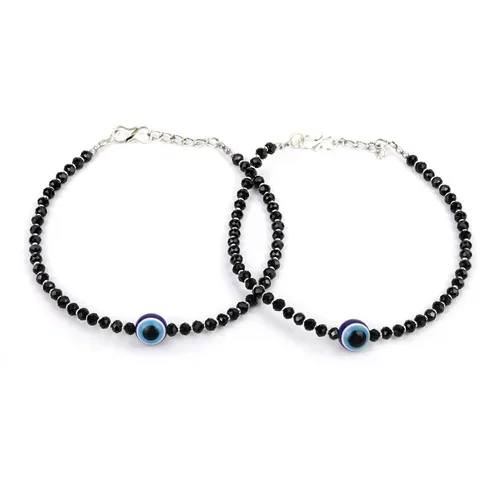 Black Beaded Evil Eye Anklets (Pair) - photo 4