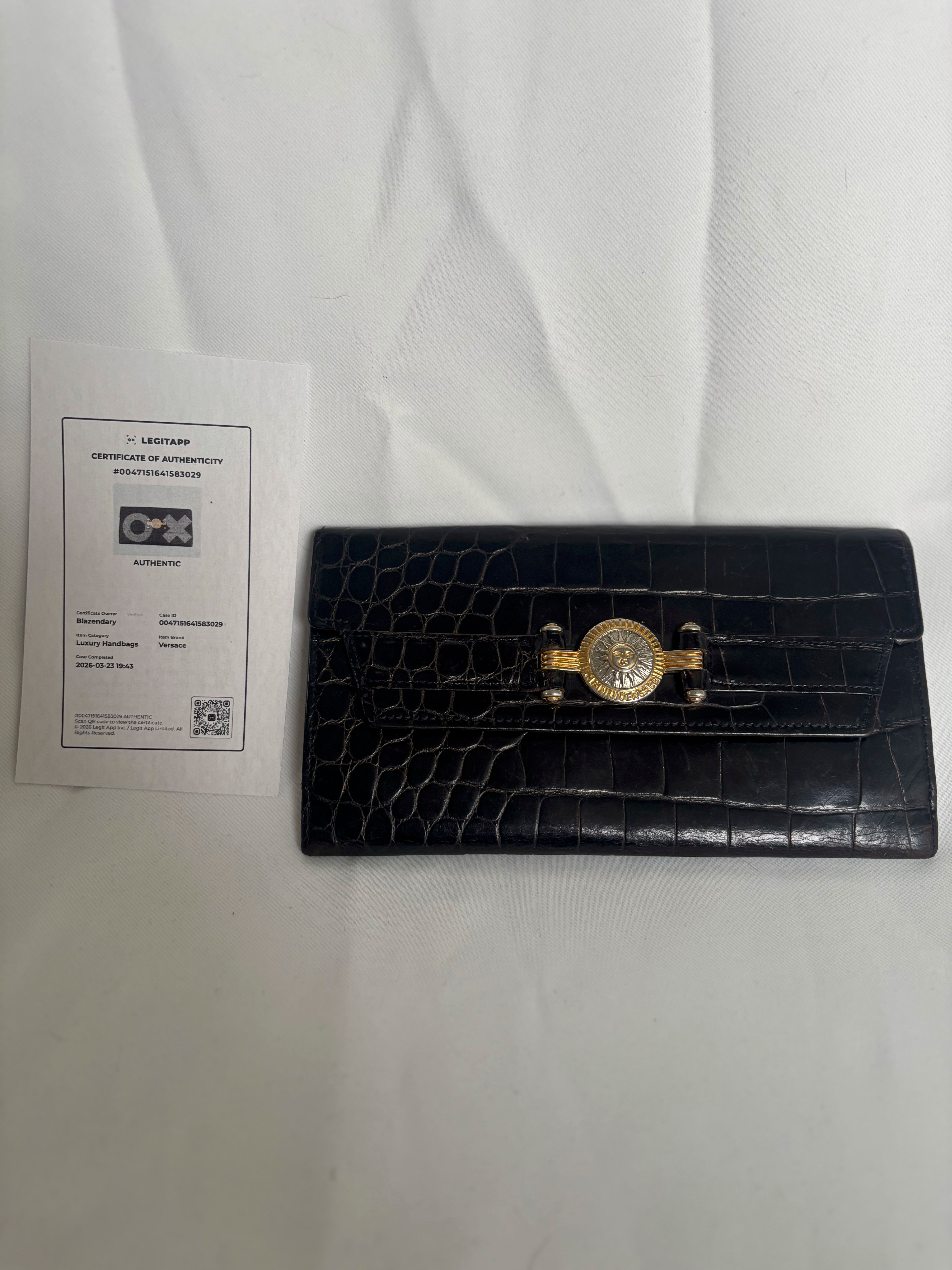 Gianni Versace  Sunburst Crocodile Embossed Organizer Wallet