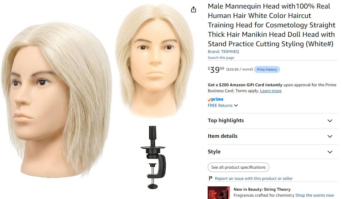 NEW~ Mannequin Head with 100% Human Hair & Stand - photo 5