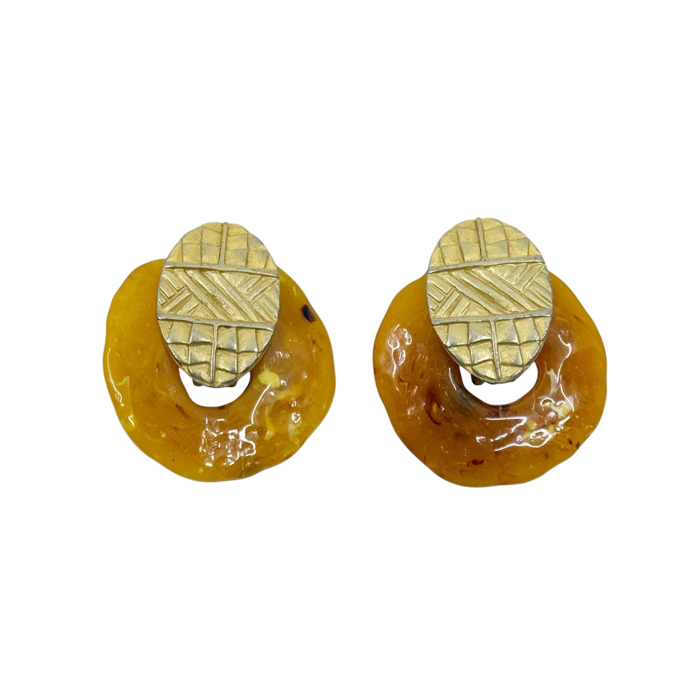 Vintage Gold tone Amber lucite clip on earrings - GM3024 - photo 2