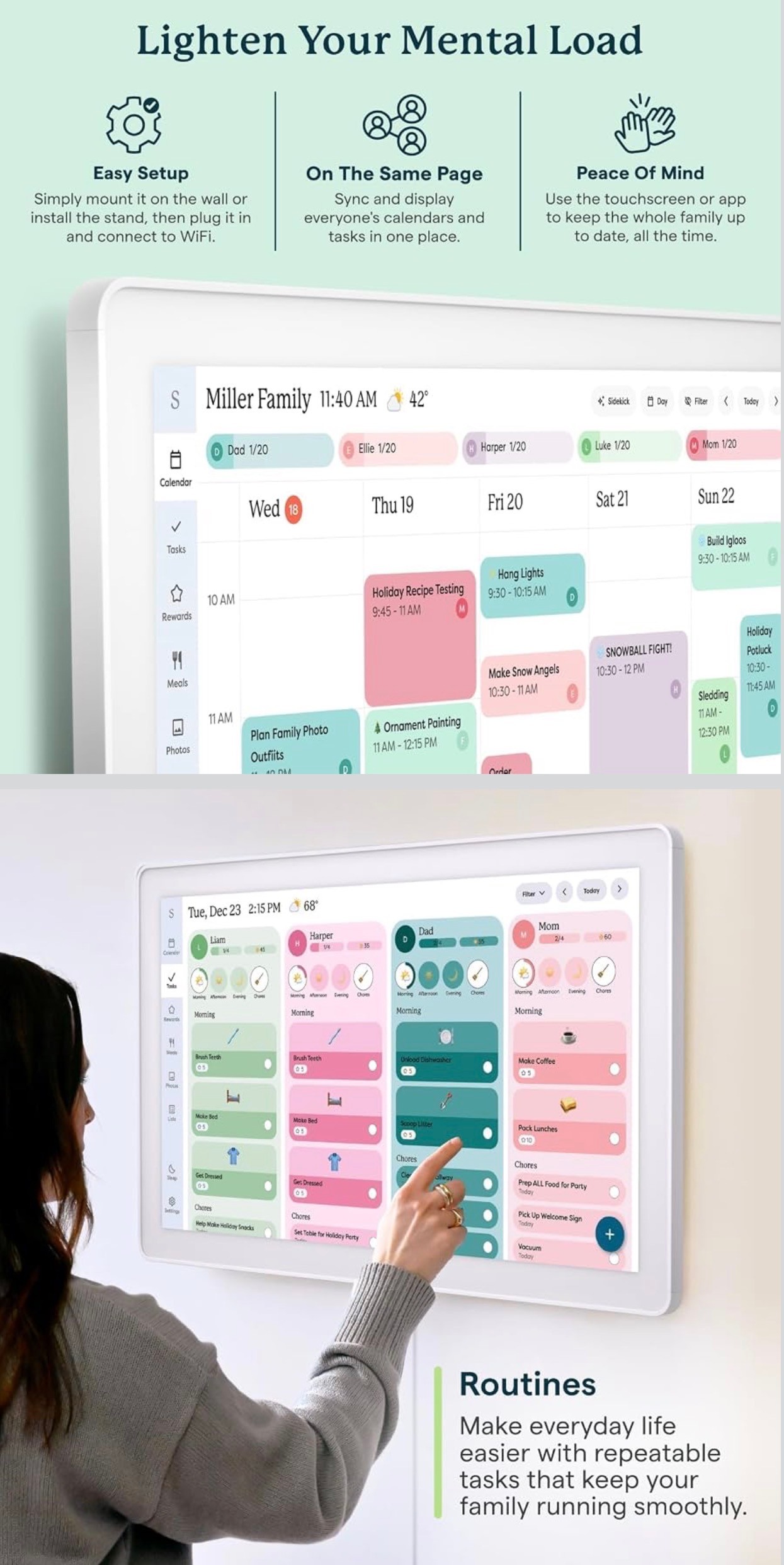 Smart Digital Calendar 27" Chore Chart HD Touchscreen Wall Mount - photo 5