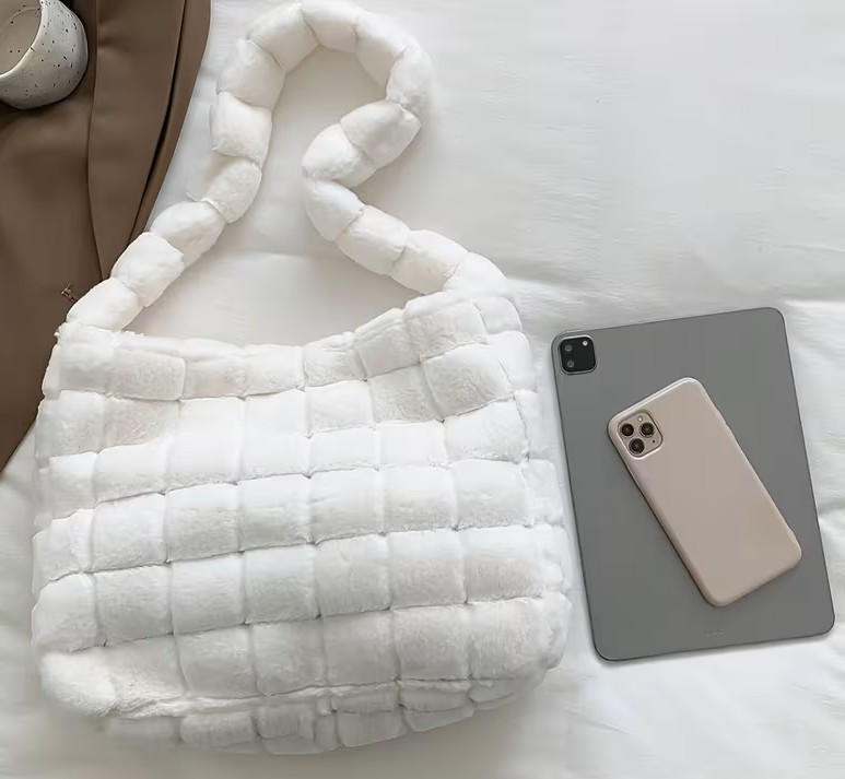 Medium-"PLUSH" WHITE-Shoulder/Tote/Handbag with Snap-BRAND NEW! - photo 2