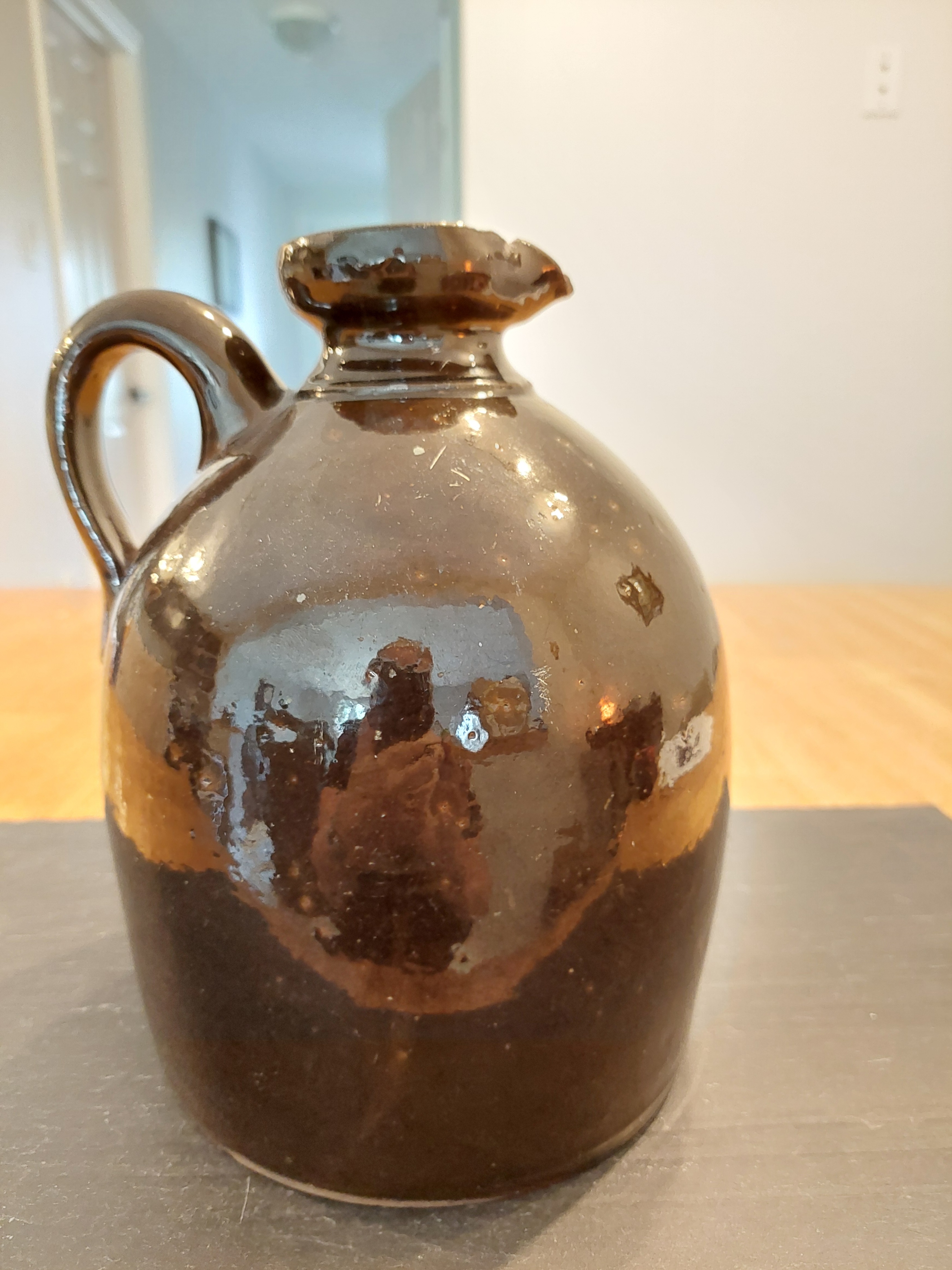 Vintage Redware Dark Brown Ceramic Jug