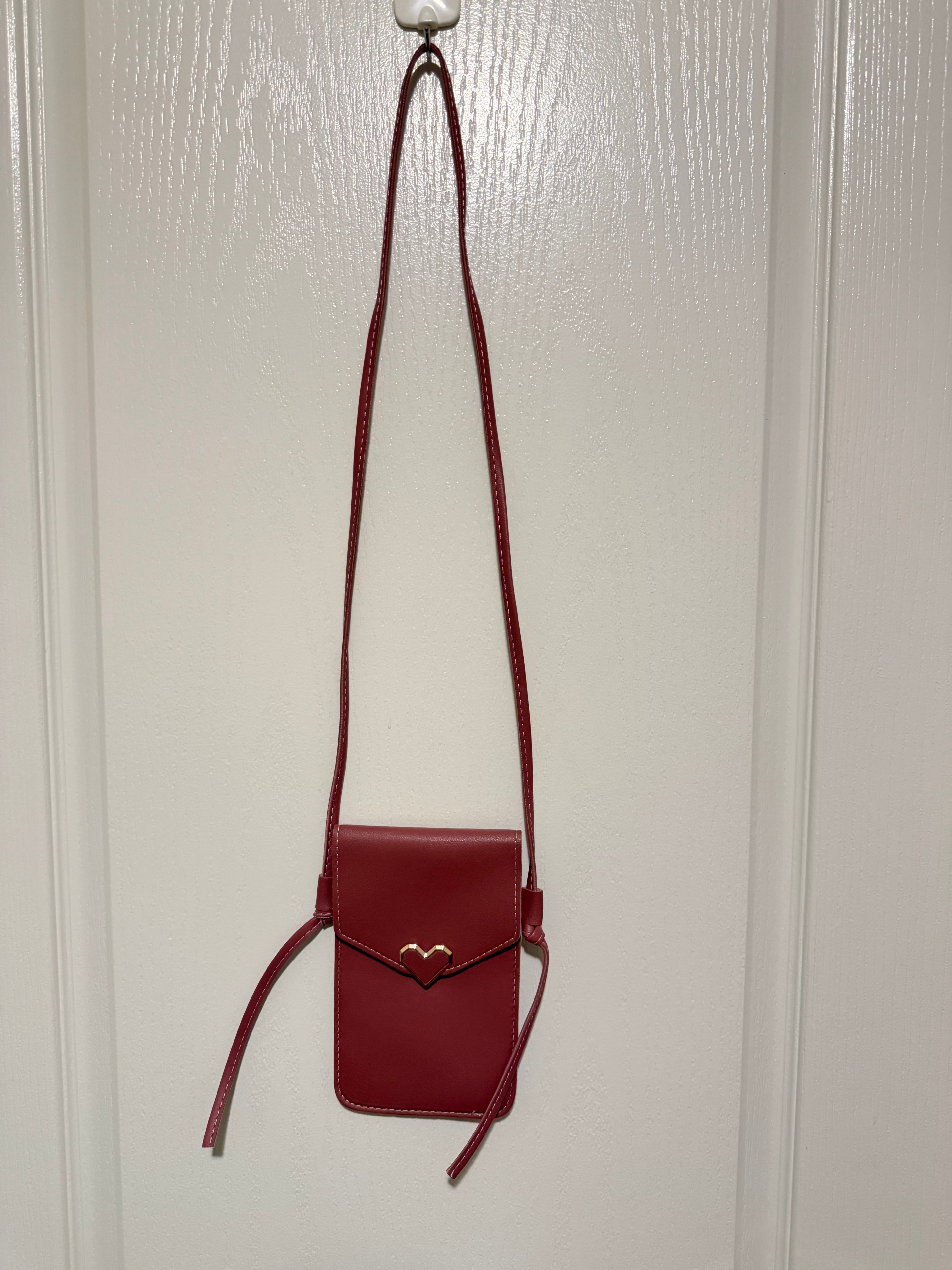 Red Crossbody Phone Bag with Heart Detail - photo 2