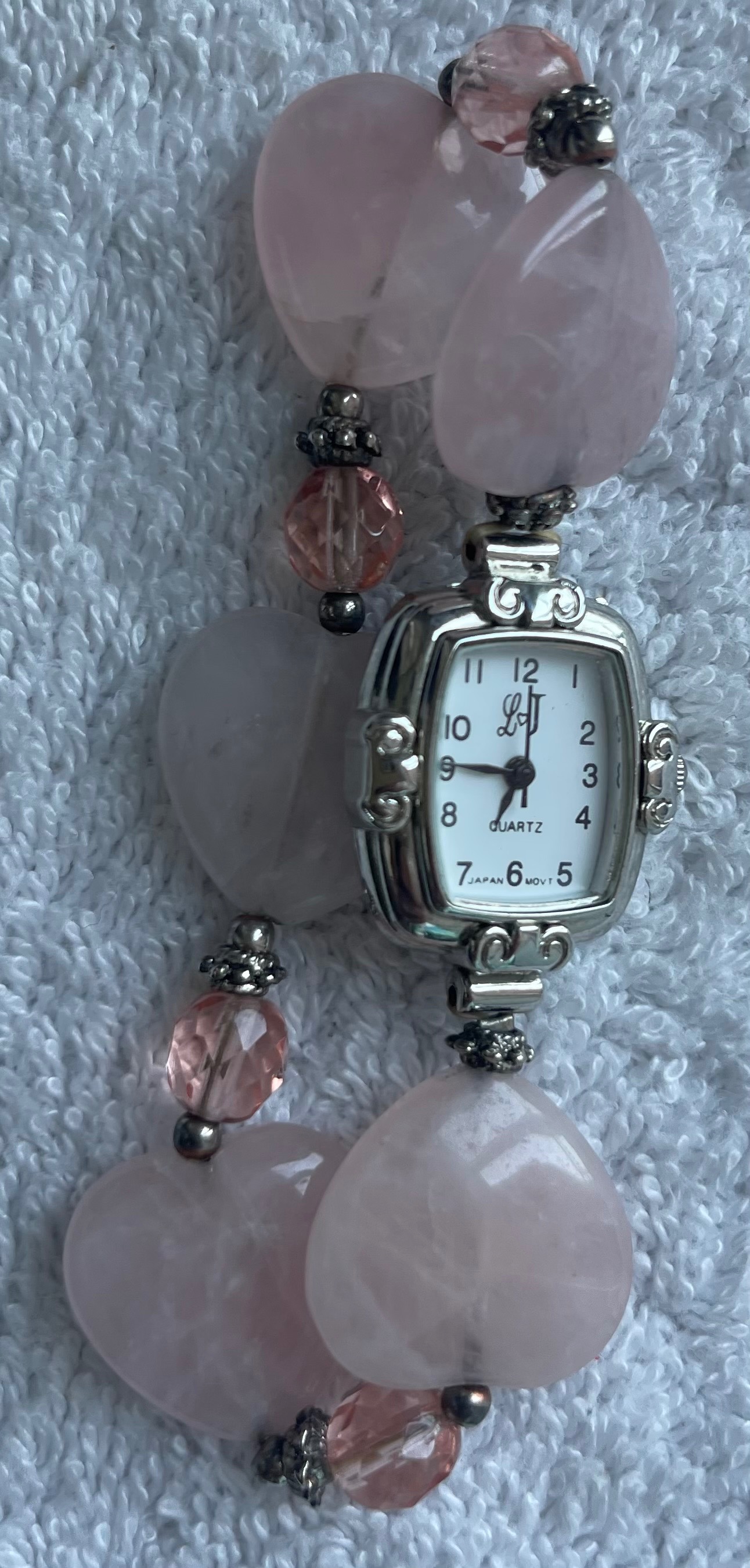 Vintage L&J Rose Quartz Heart Beaded Watch (Needs Battery) - photo 2