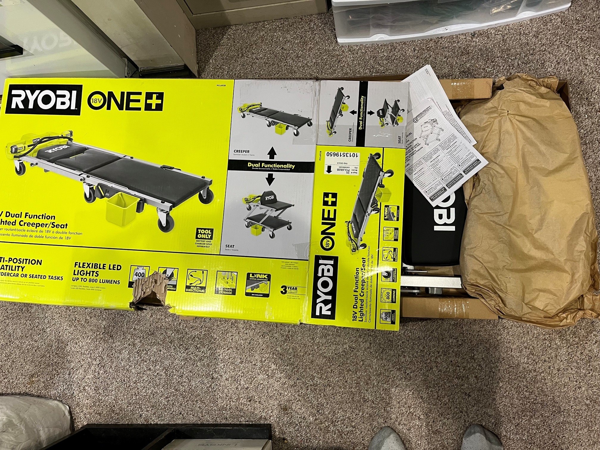 RYOBI Dual Function 400lb Cap. 800 Lumen Lighted Creeper NEW